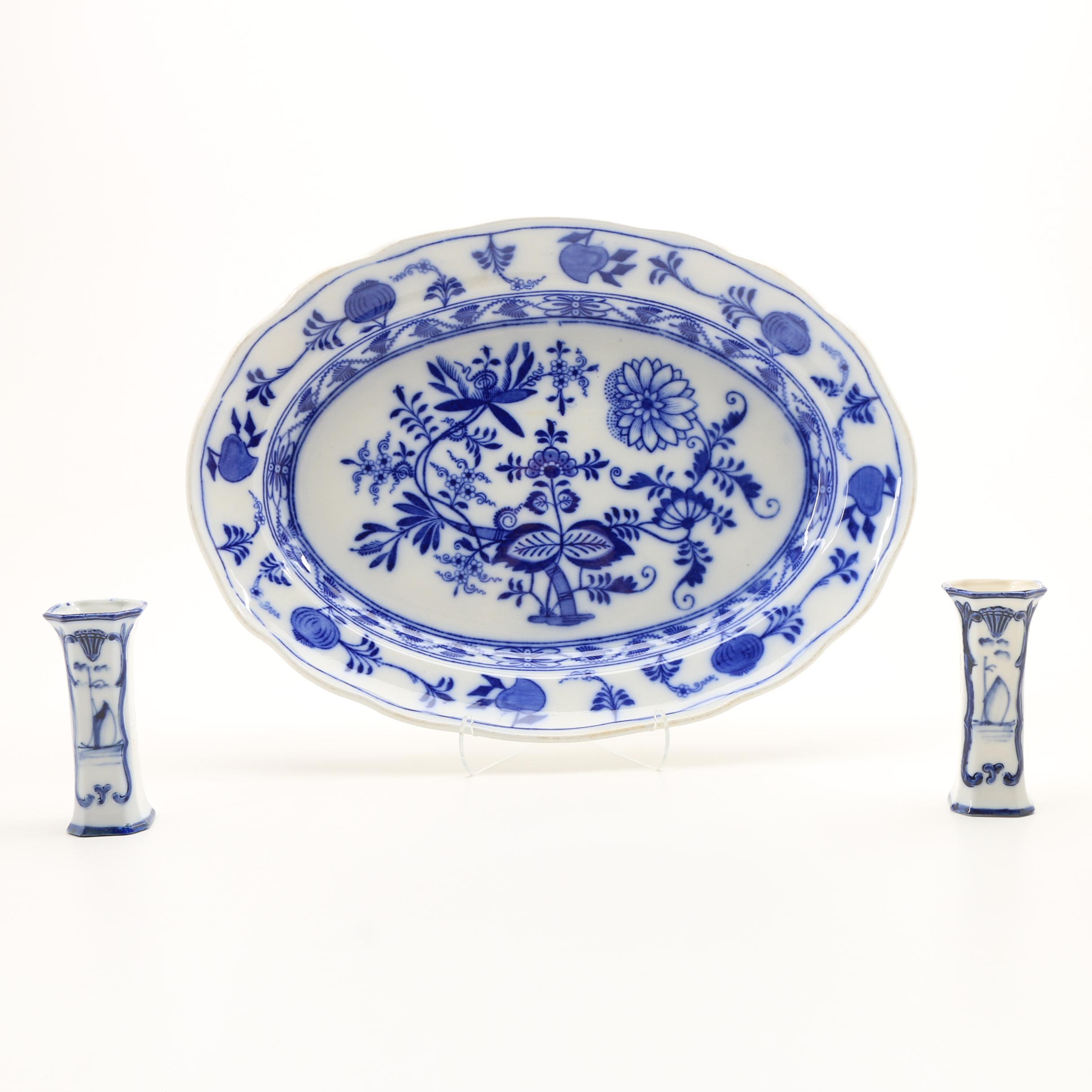 "Meissen" England Ceramic Platter and German Porcelain Vases