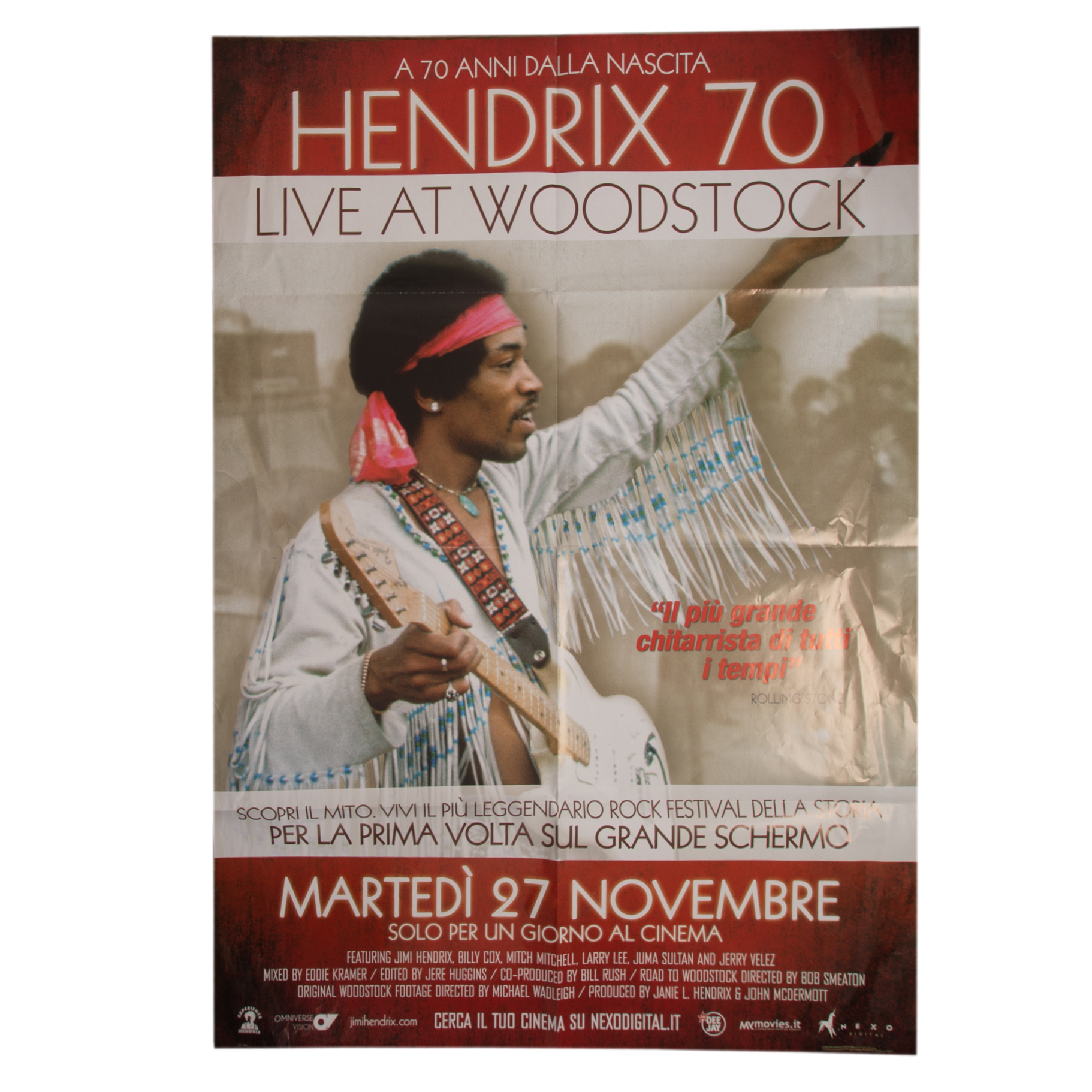 Jimi Hendrix Italian Movie Poster "Live at Woodstock"