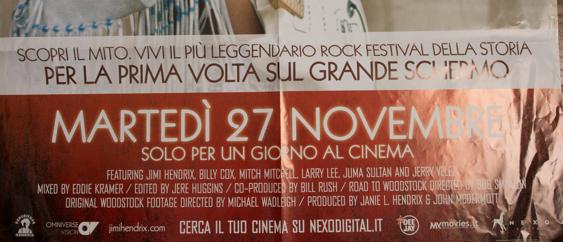 Jimi Hendrix Italian Movie Poster "Live at Woodstock"