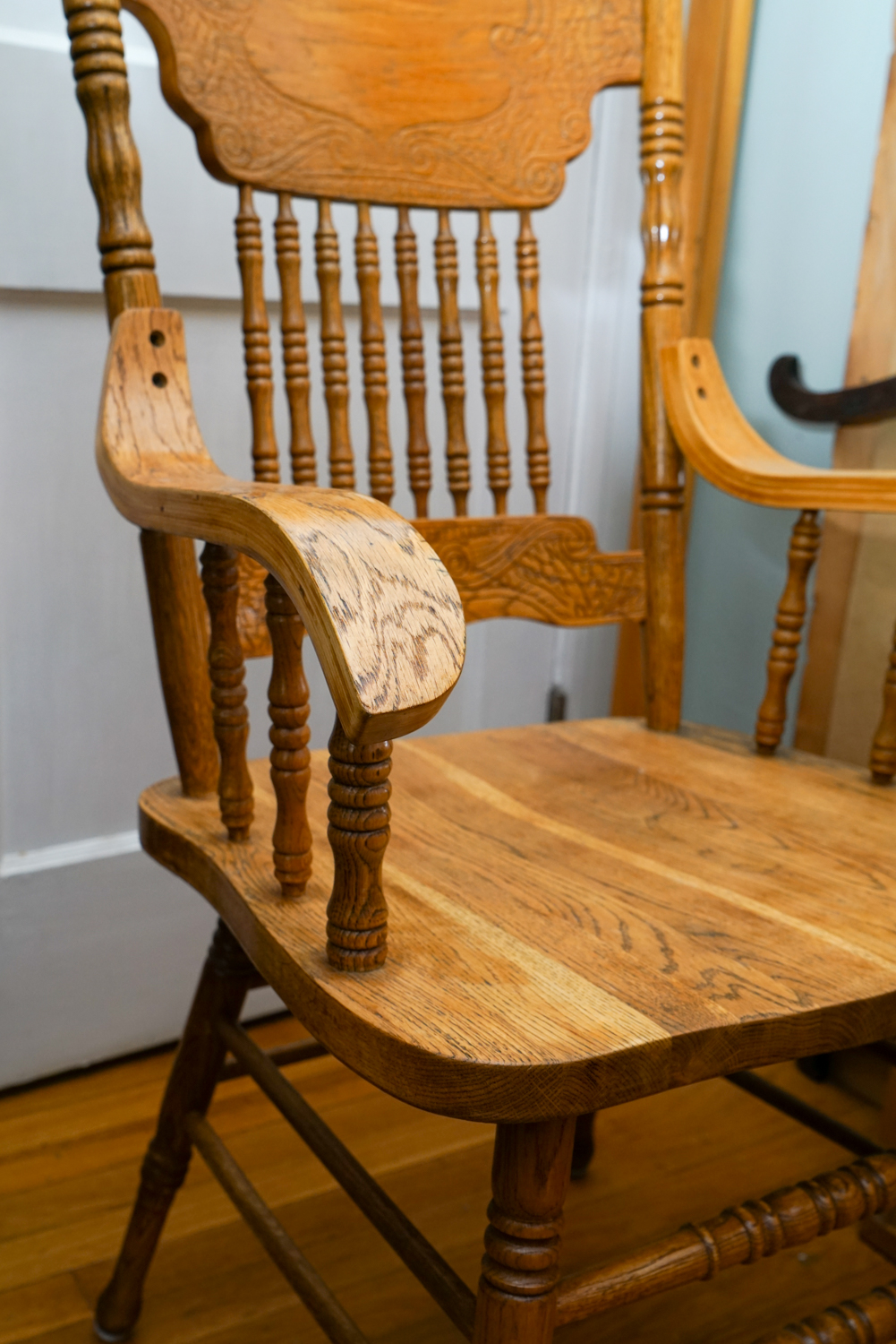 Pressed Back Rocking Chair with Folk Design