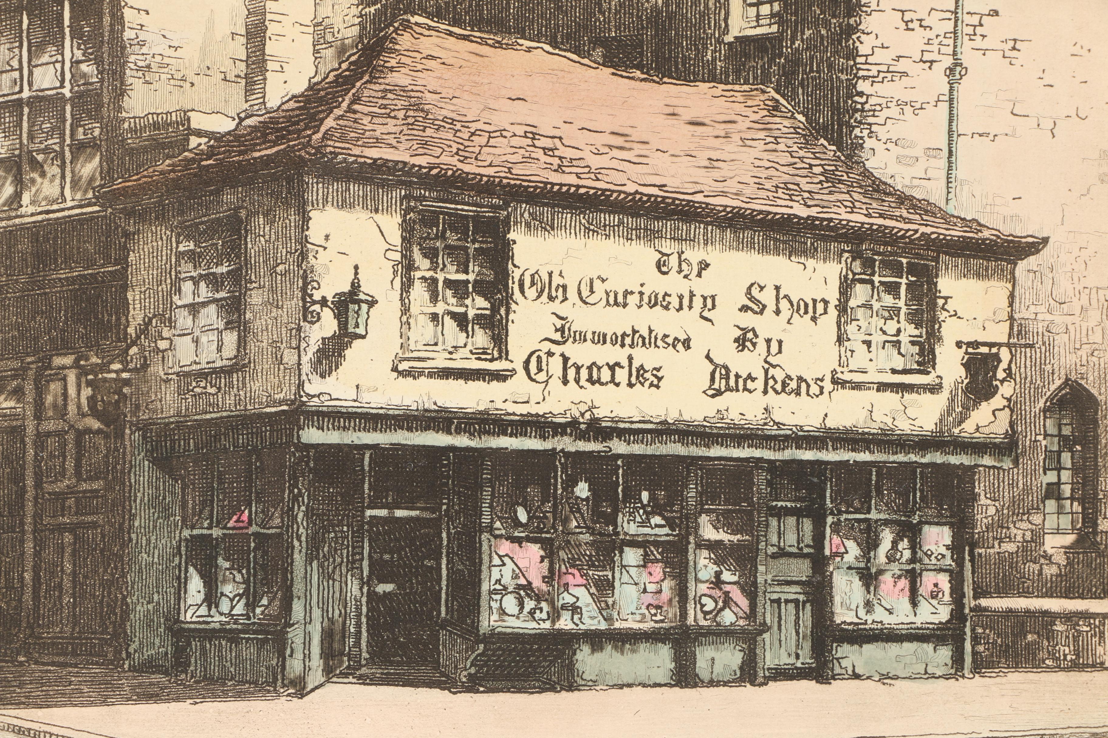 Cecil Forbes Hand-Colored Etching "The Old Curiosity Shop, London"