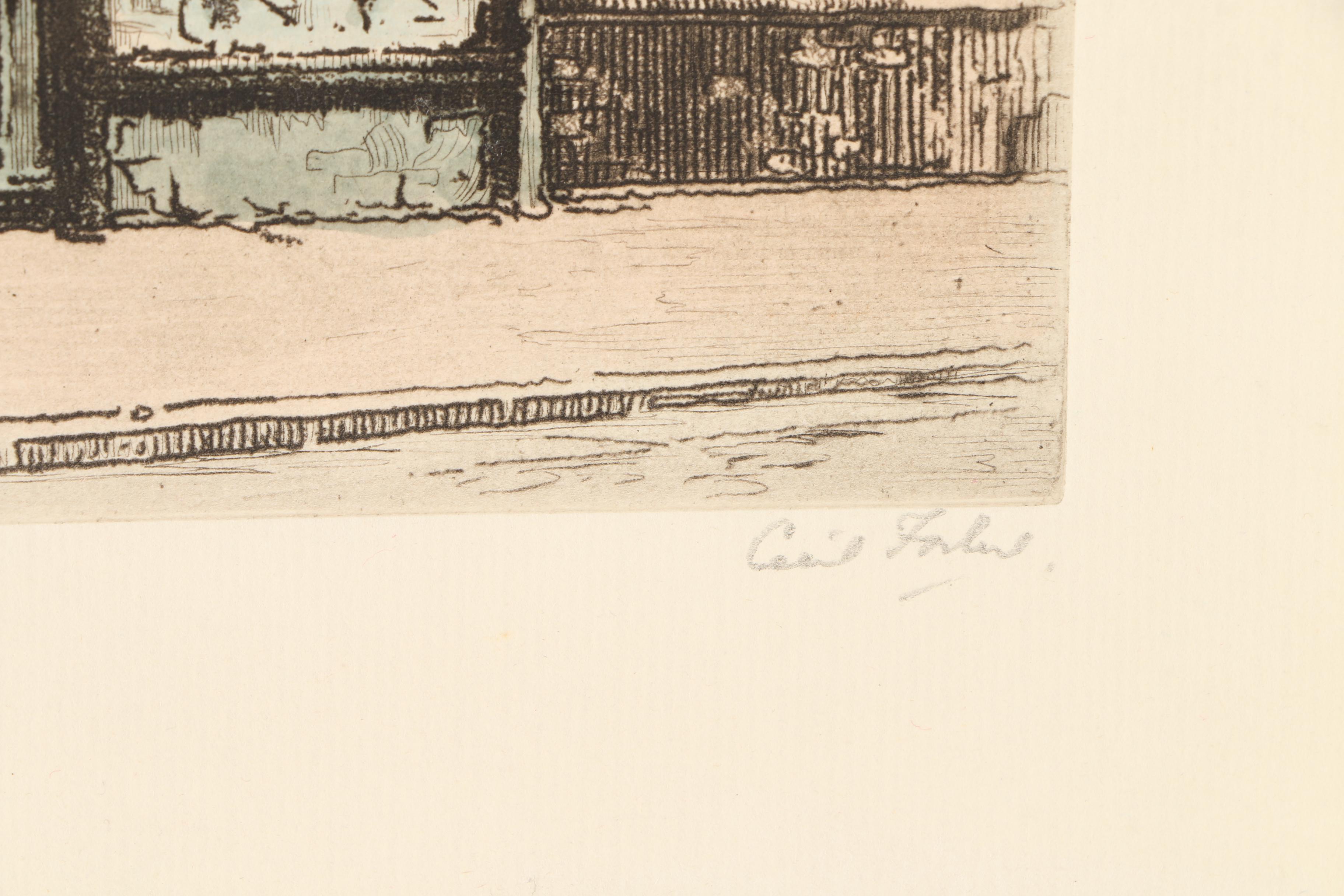 Cecil Forbes Hand-Colored Etching "The Old Curiosity Shop, London"