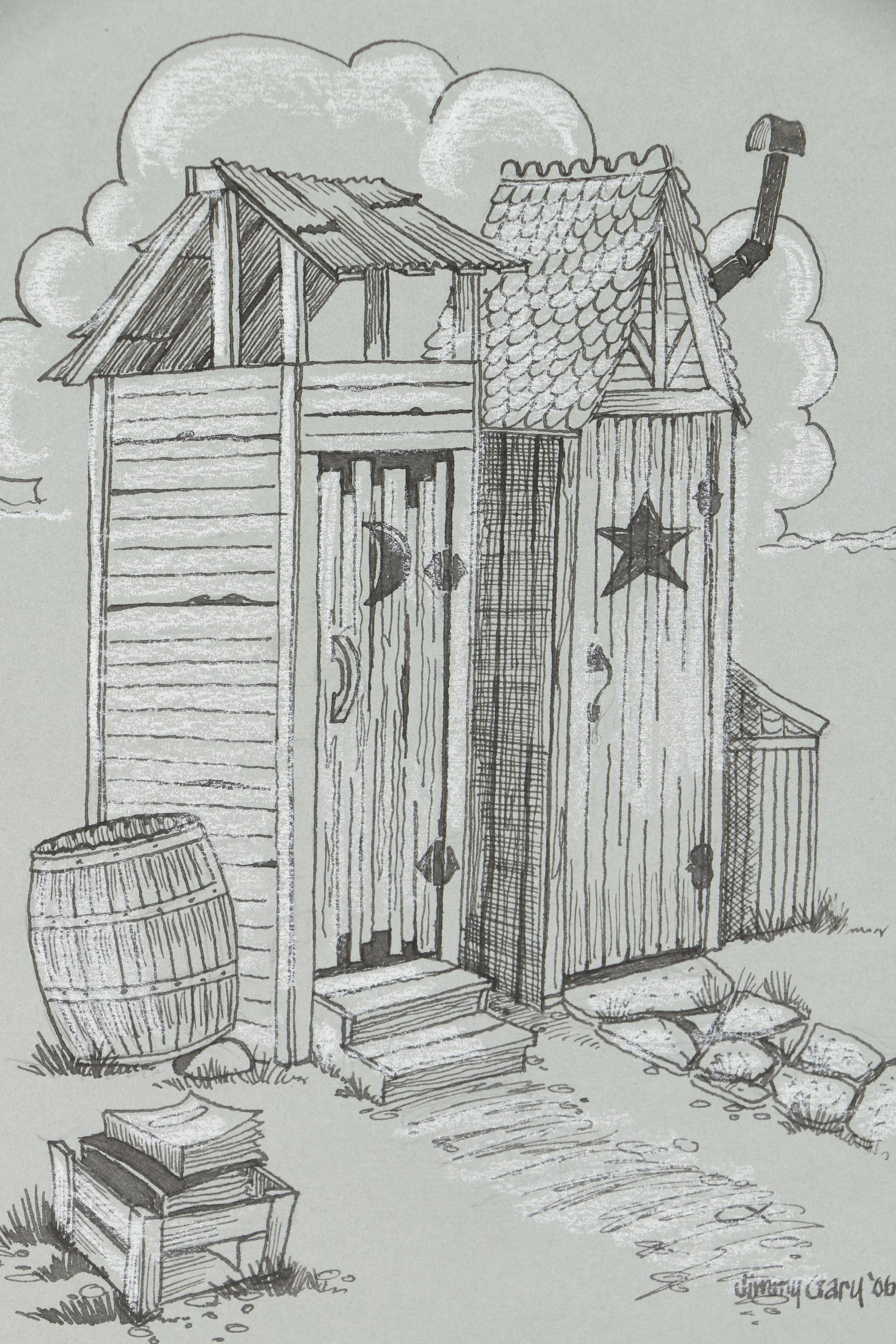 Jerry M. Ellis Limited Edition Signed Offset LIthograph "1881 Moses Carver House" and Ten Assorted Pen and Ink Drawings by Jimmy Gary