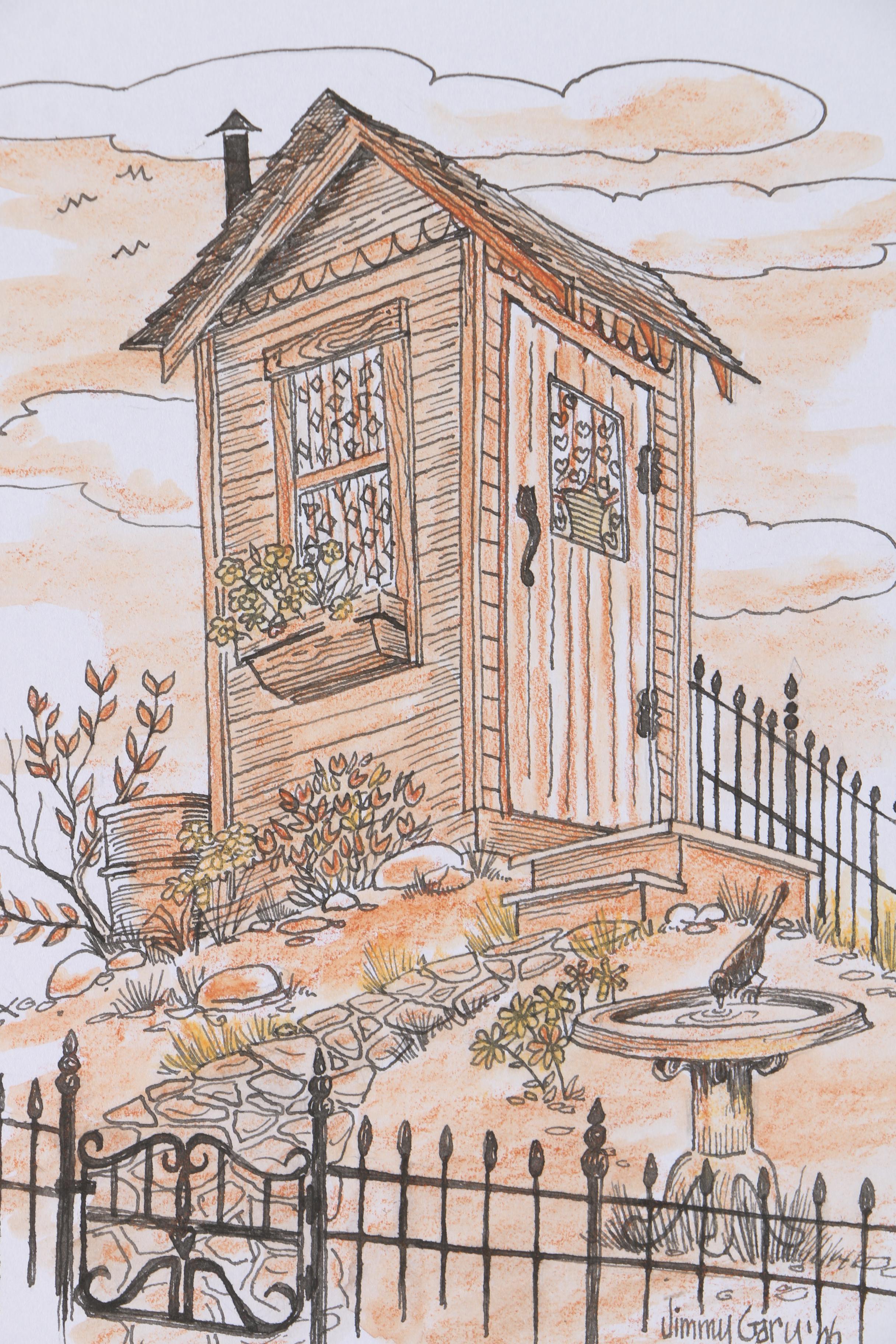 Jerry M. Ellis Limited Edition Signed Offset LIthograph "1881 Moses Carver House" and Ten Assorted Pen and Ink Drawings by Jimmy Gary