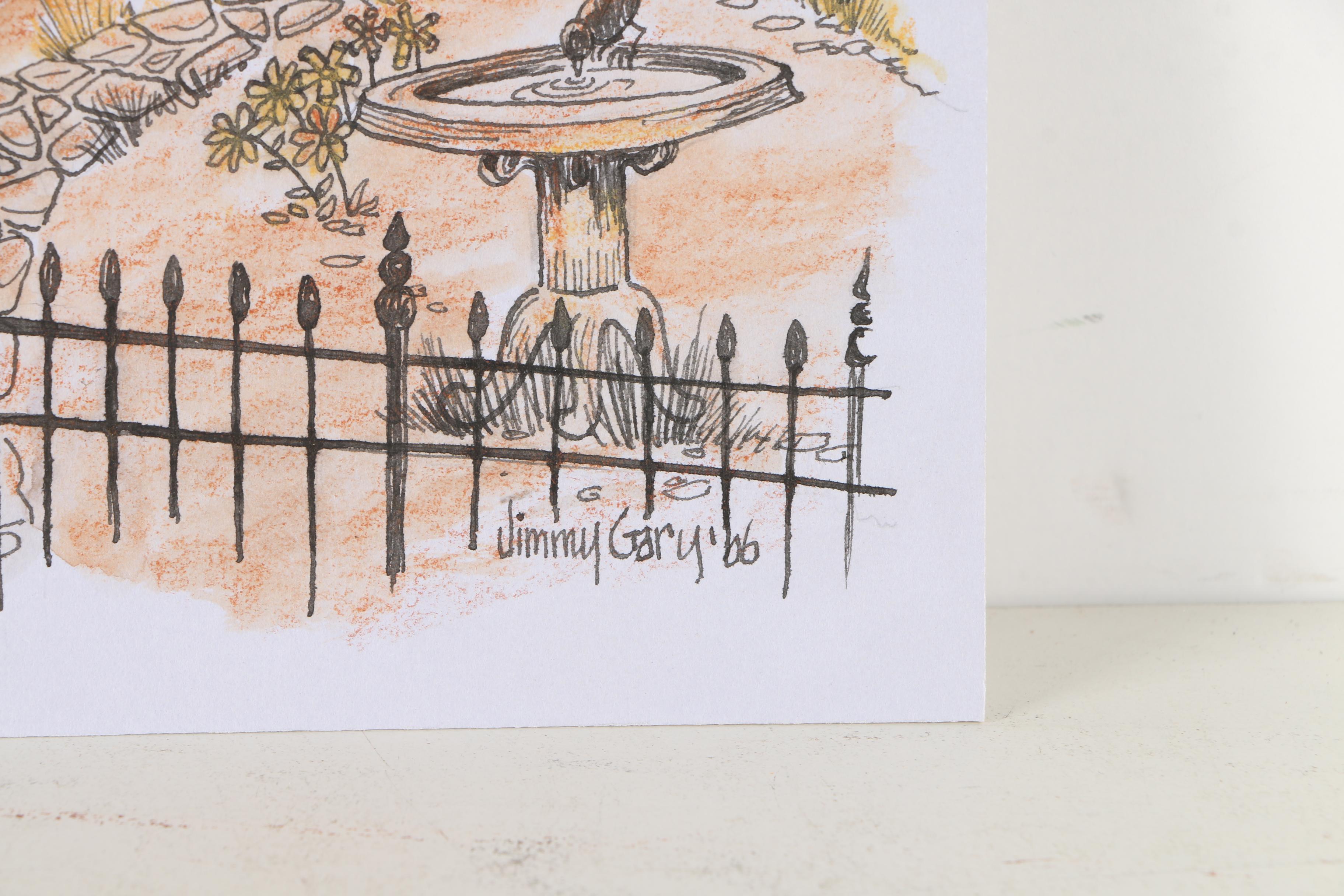 Jerry M. Ellis Limited Edition Signed Offset LIthograph "1881 Moses Carver House" and Ten Assorted Pen and Ink Drawings by Jimmy Gary