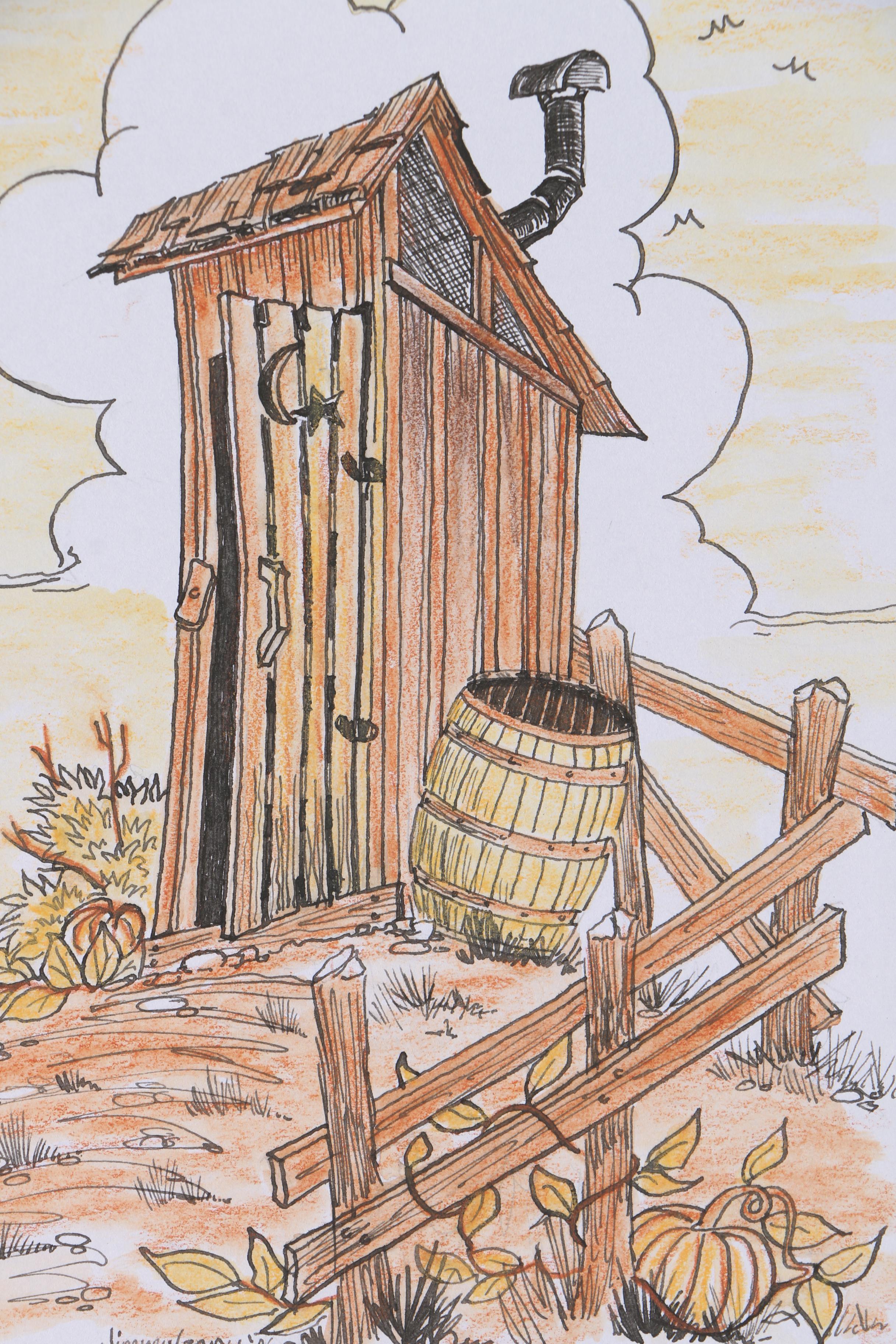 Jerry M. Ellis Limited Edition Signed Offset LIthograph "1881 Moses Carver House" and Ten Assorted Pen and Ink Drawings by Jimmy Gary