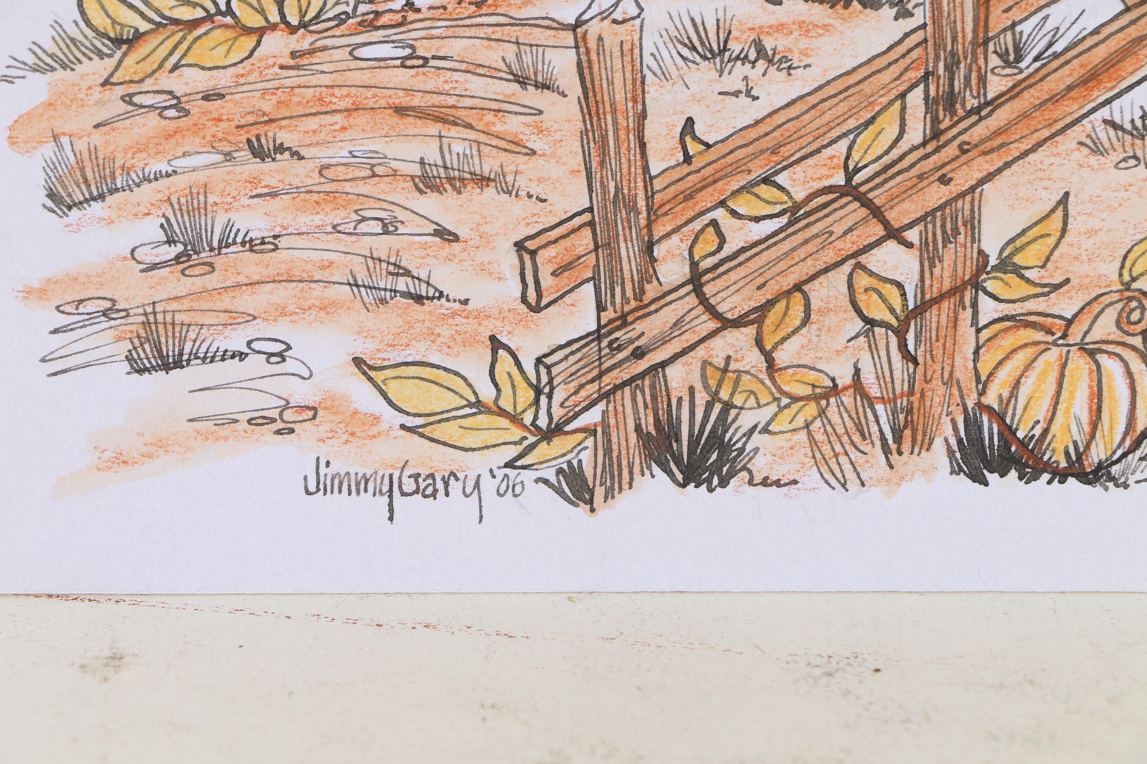 Jerry M. Ellis Limited Edition Signed Offset LIthograph "1881 Moses Carver House" and Ten Assorted Pen and Ink Drawings by Jimmy Gary