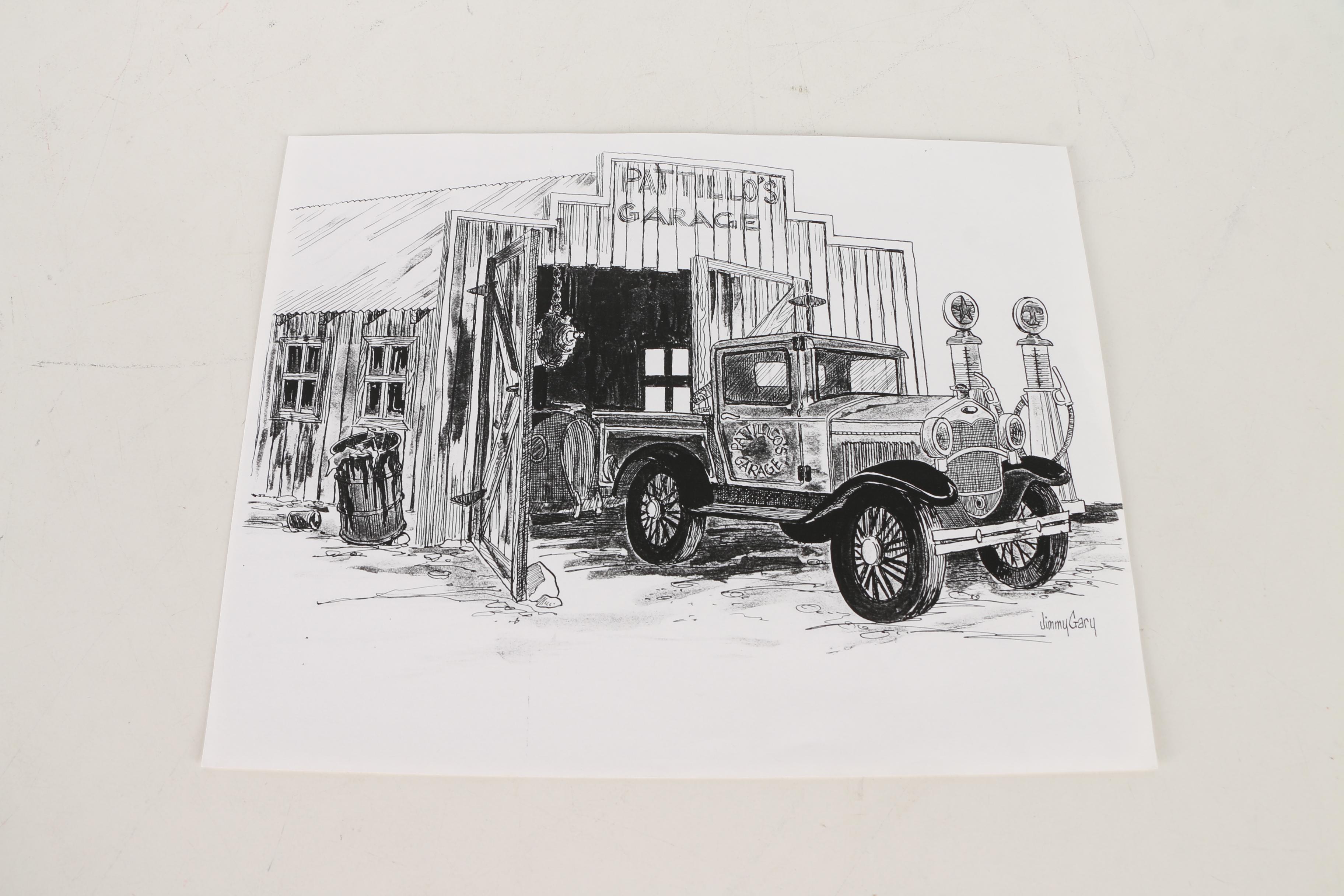 Jerry M. Ellis Limited Edition Signed Offset LIthograph "1881 Moses Carver House" and Ten Assorted Pen and Ink Drawings by Jimmy Gary