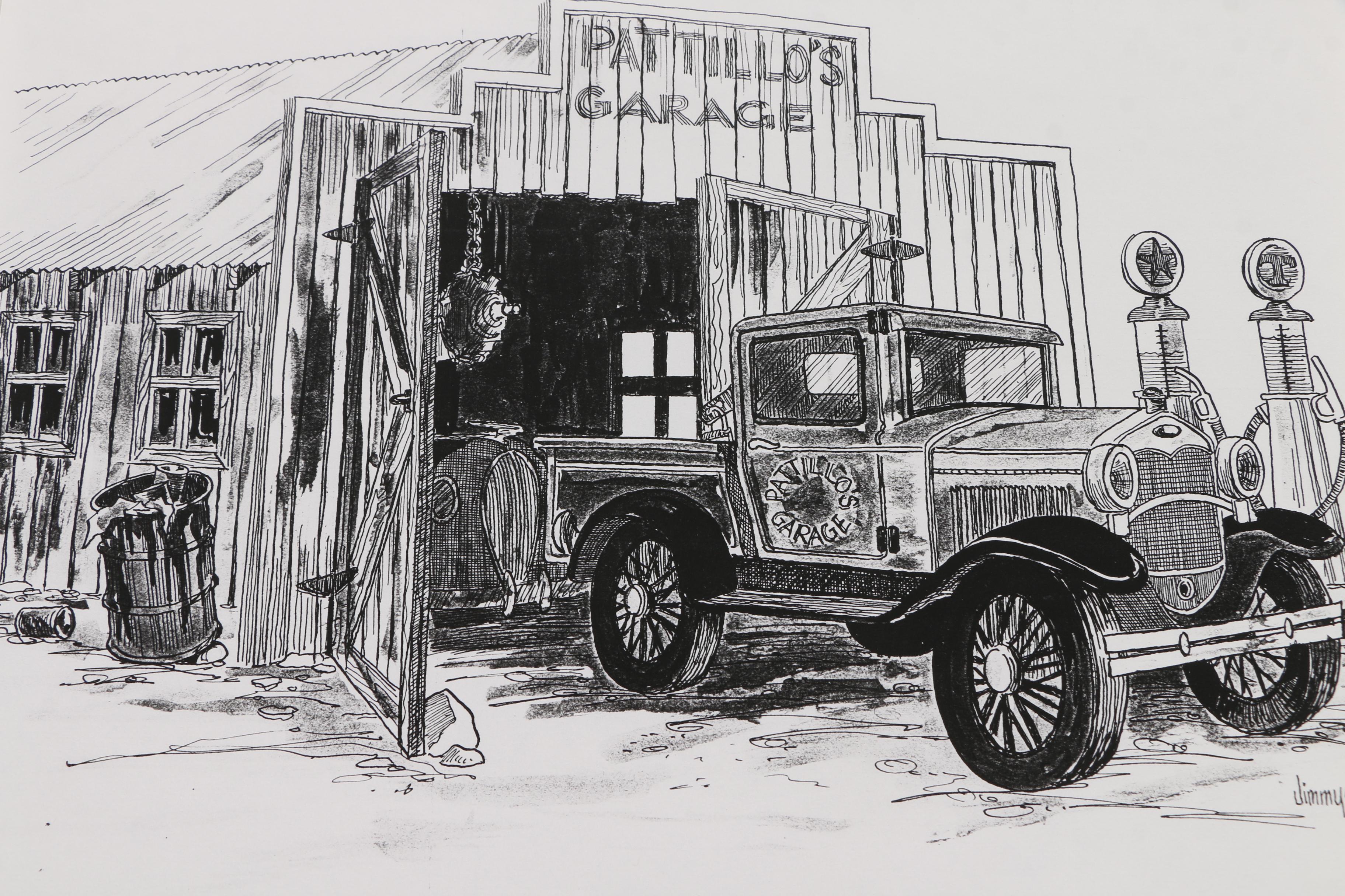 Jerry M. Ellis Limited Edition Signed Offset LIthograph "1881 Moses Carver House" and Ten Assorted Pen and Ink Drawings by Jimmy Gary