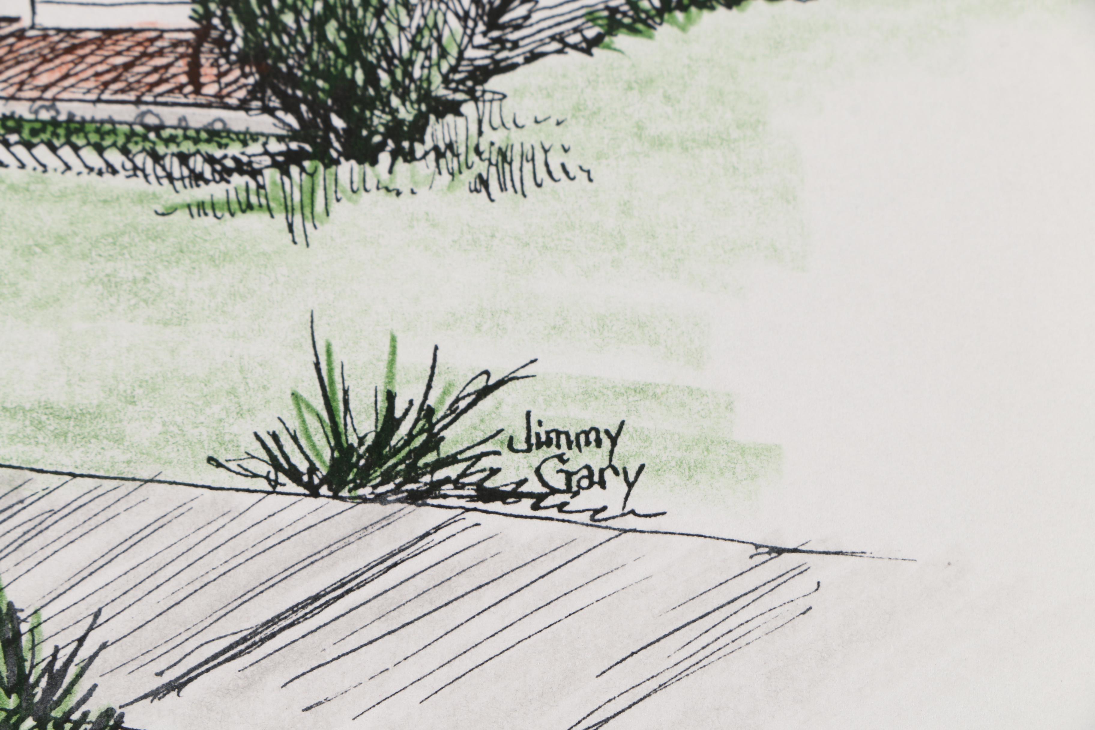 Jerry M. Ellis Limited Edition Signed Offset LIthograph "1881 Moses Carver House" and Ten Assorted Pen and Ink Drawings by Jimmy Gary