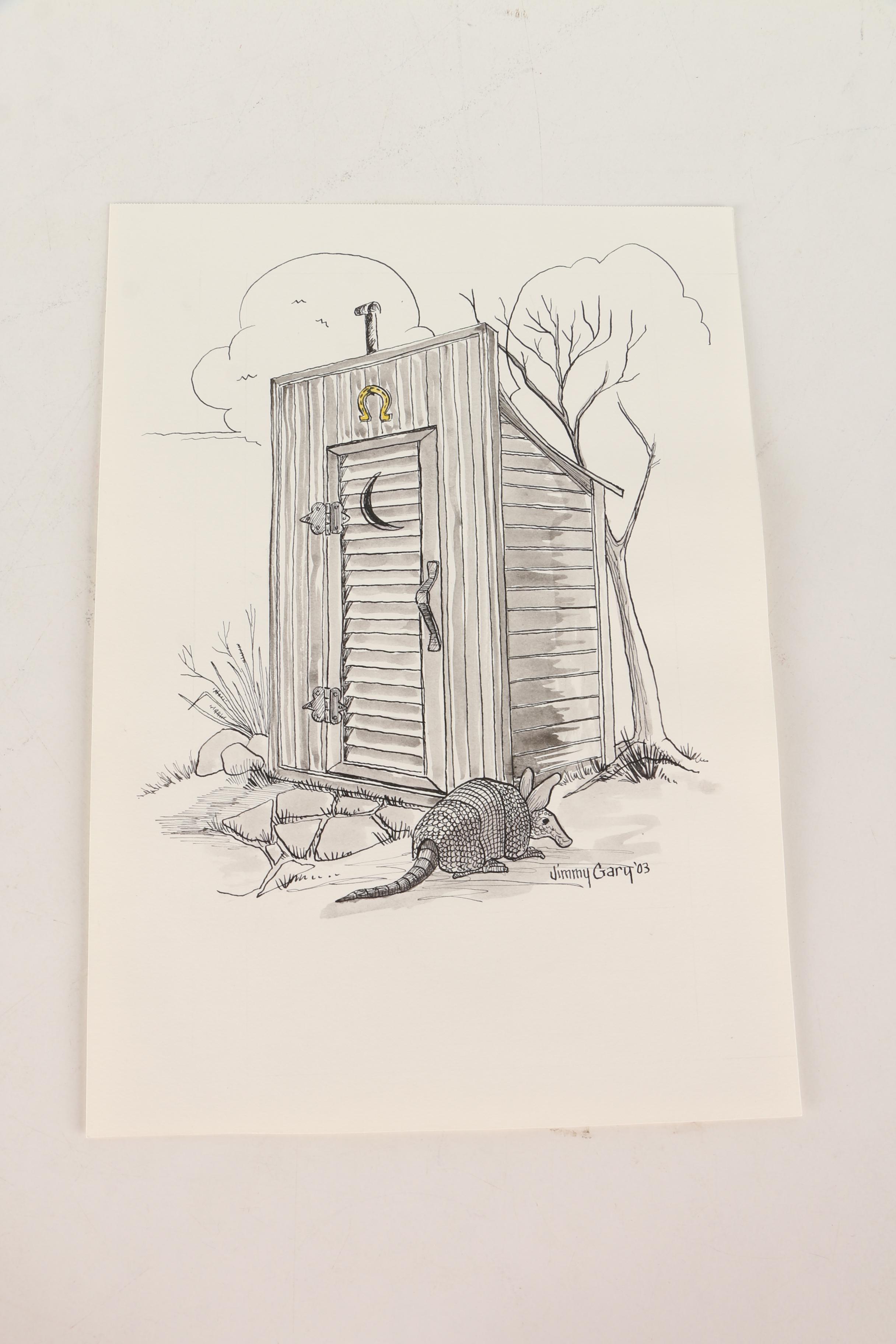 Jerry M. Ellis Limited Edition Signed Offset LIthograph "1881 Moses Carver House" and Ten Assorted Pen and Ink Drawings by Jimmy Gary