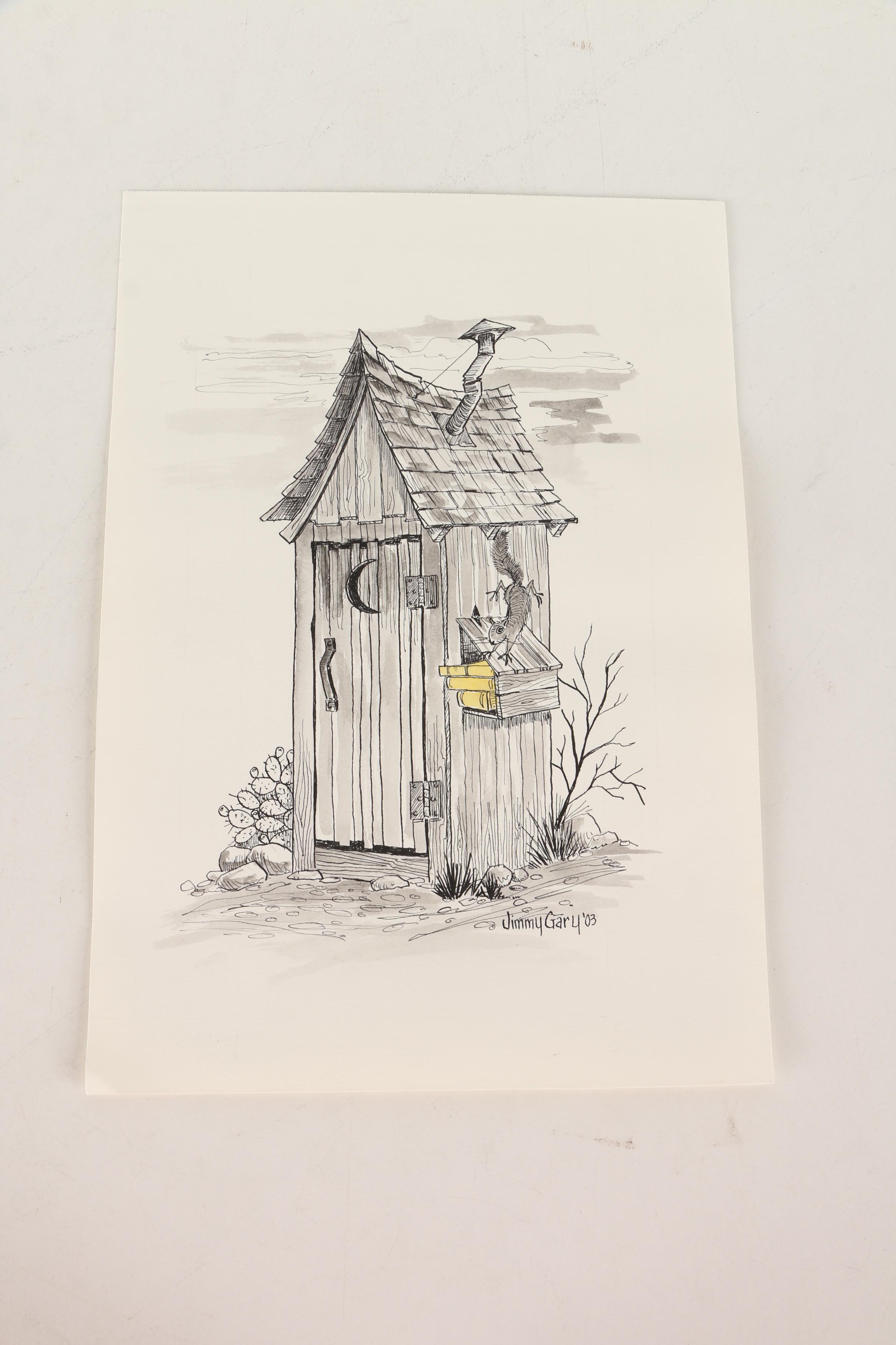 Jerry M. Ellis Limited Edition Signed Offset LIthograph "1881 Moses Carver House" and Ten Assorted Pen and Ink Drawings by Jimmy Gary