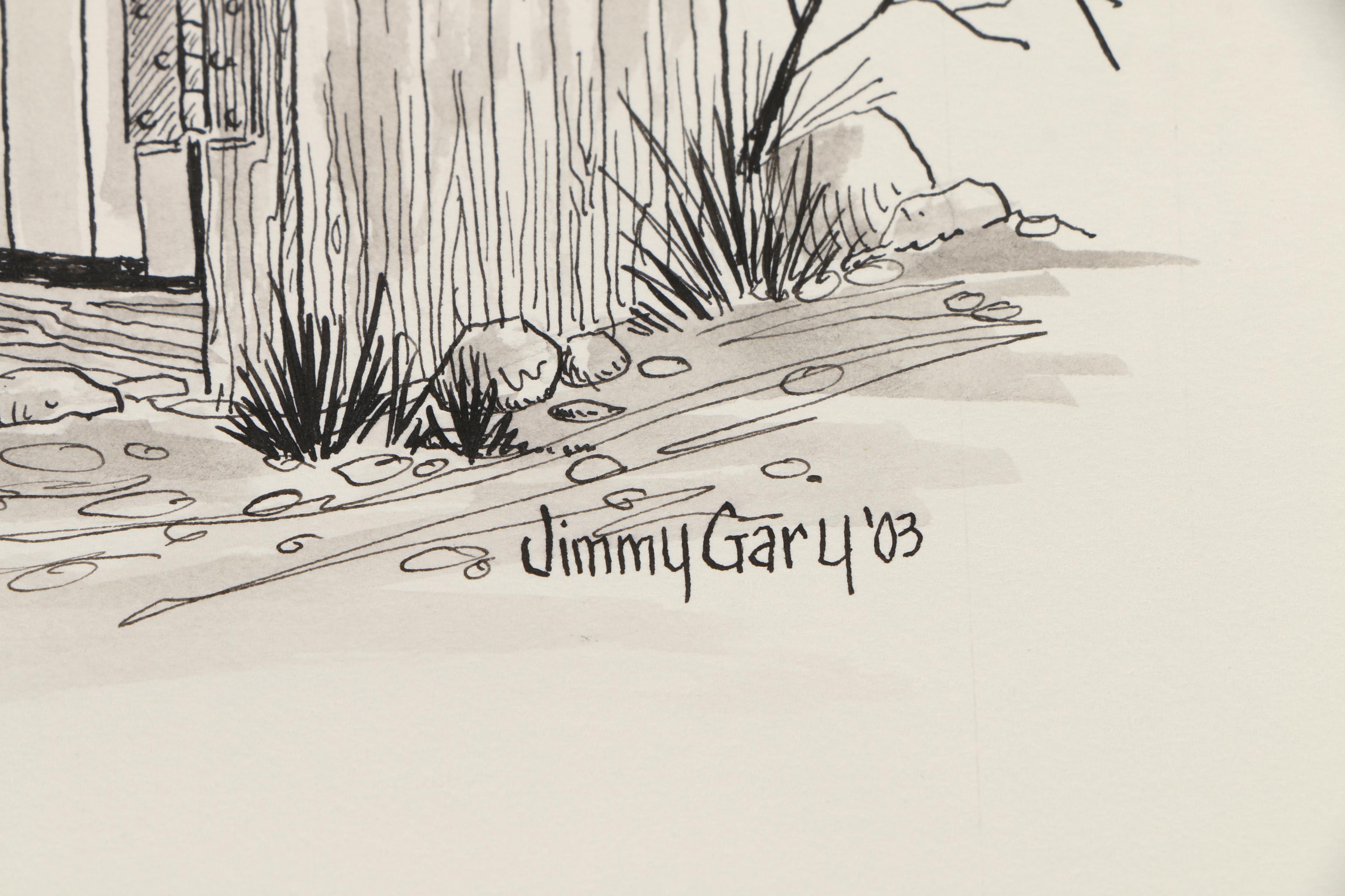 Jerry M. Ellis Limited Edition Signed Offset LIthograph "1881 Moses Carver House" and Ten Assorted Pen and Ink Drawings by Jimmy Gary