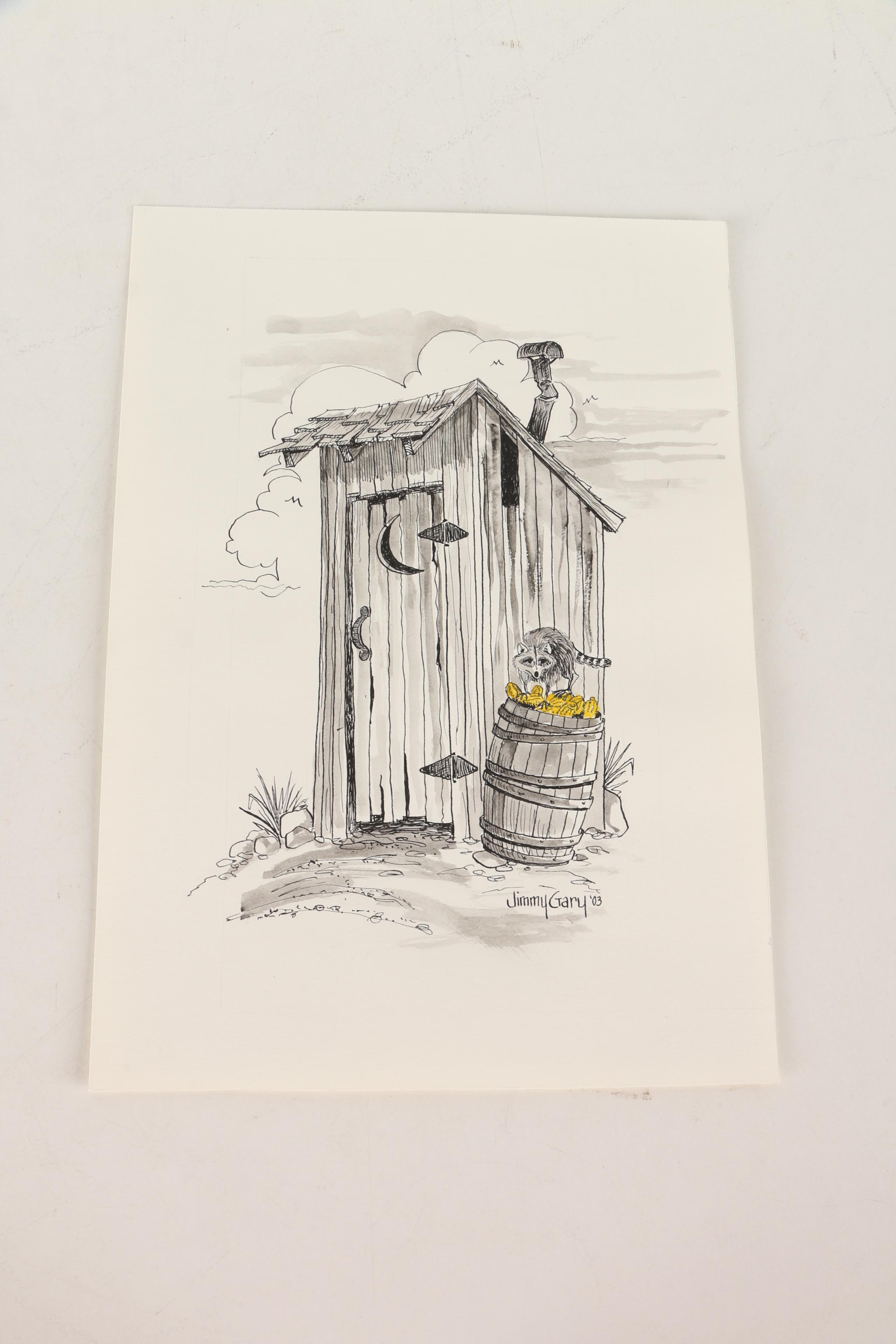 Jerry M. Ellis Limited Edition Signed Offset LIthograph "1881 Moses Carver House" and Ten Assorted Pen and Ink Drawings by Jimmy Gary