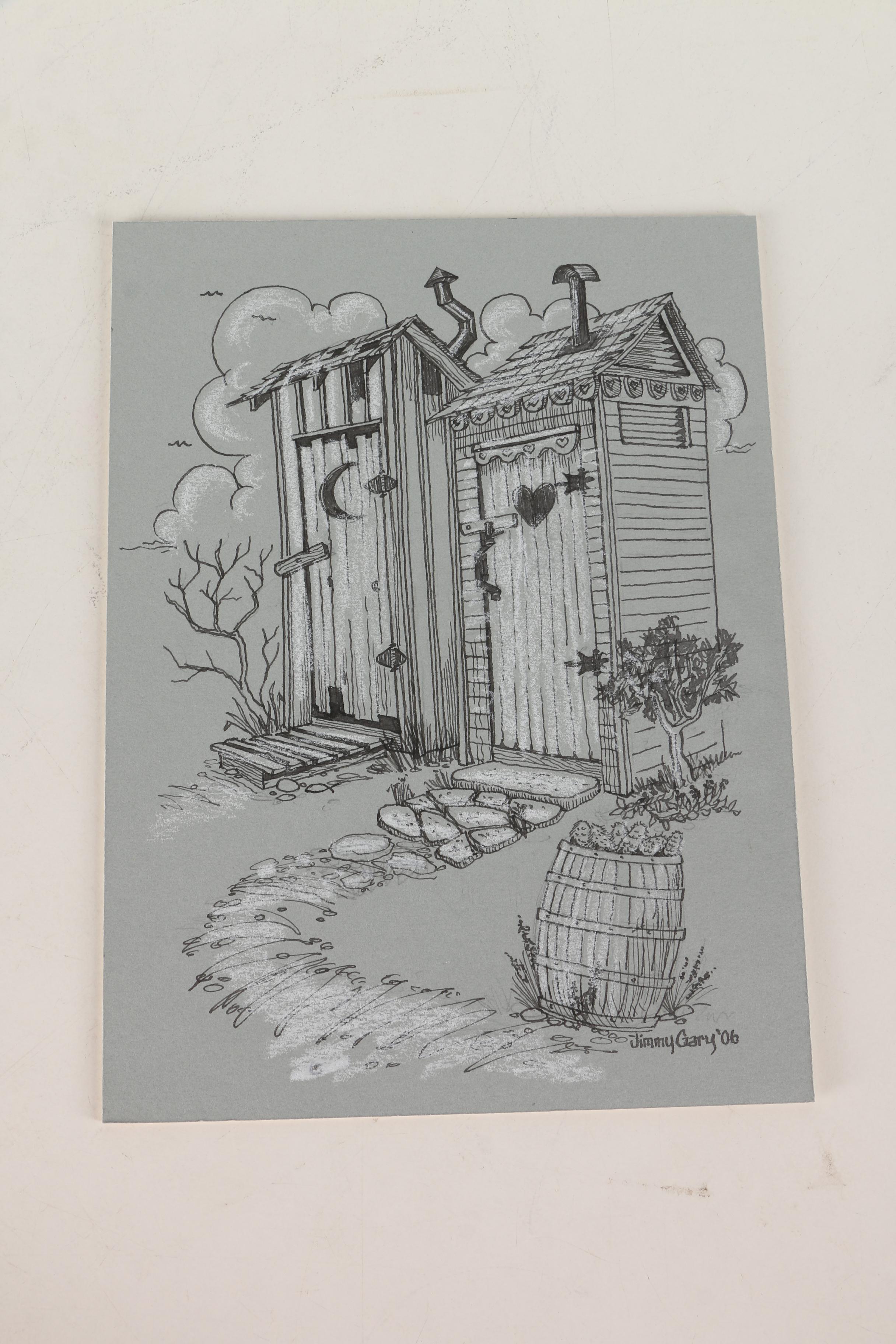 Jerry M. Ellis Limited Edition Signed Offset LIthograph "1881 Moses Carver House" and Ten Assorted Pen and Ink Drawings by Jimmy Gary