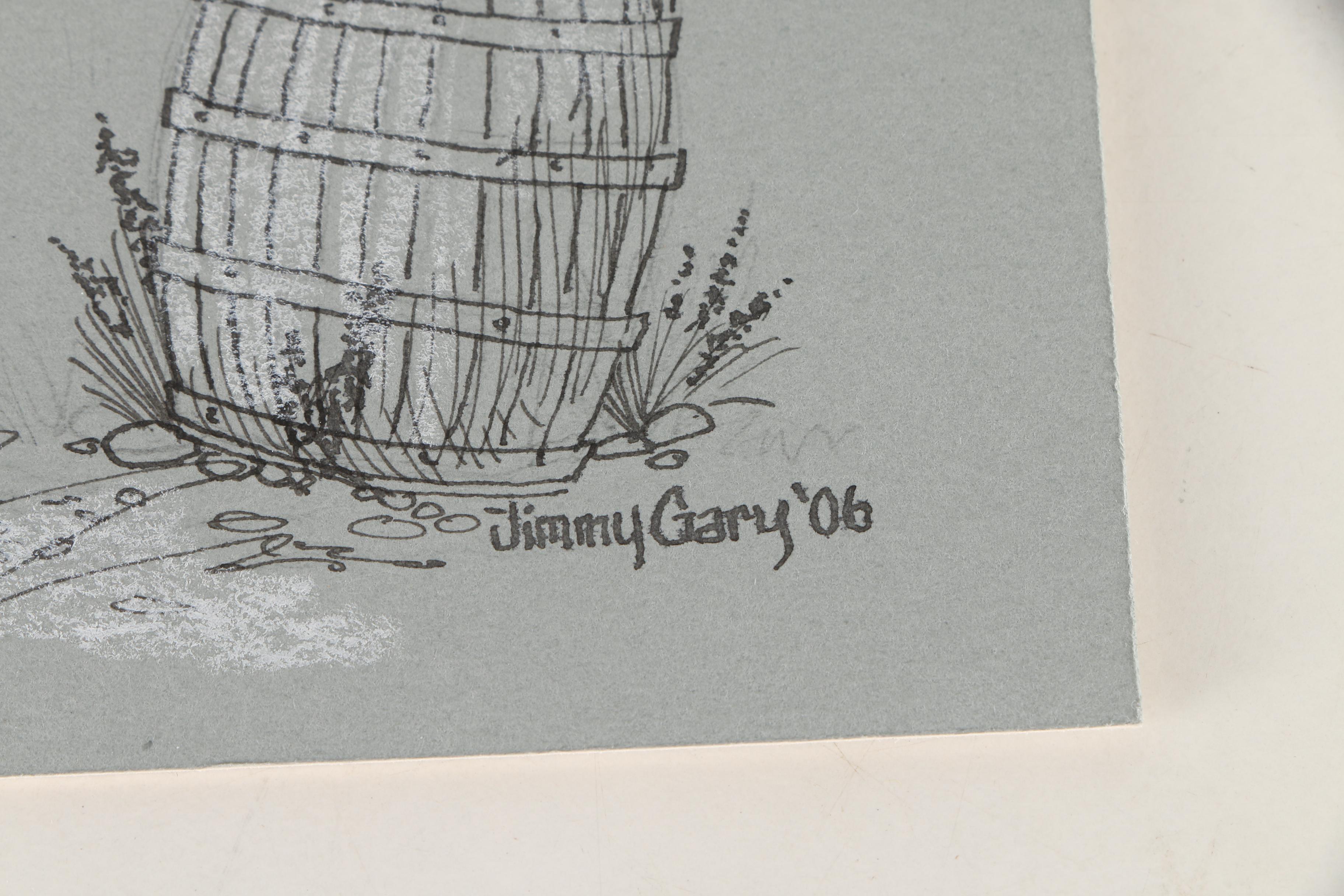 Jerry M. Ellis Limited Edition Signed Offset LIthograph "1881 Moses Carver House" and Ten Assorted Pen and Ink Drawings by Jimmy Gary