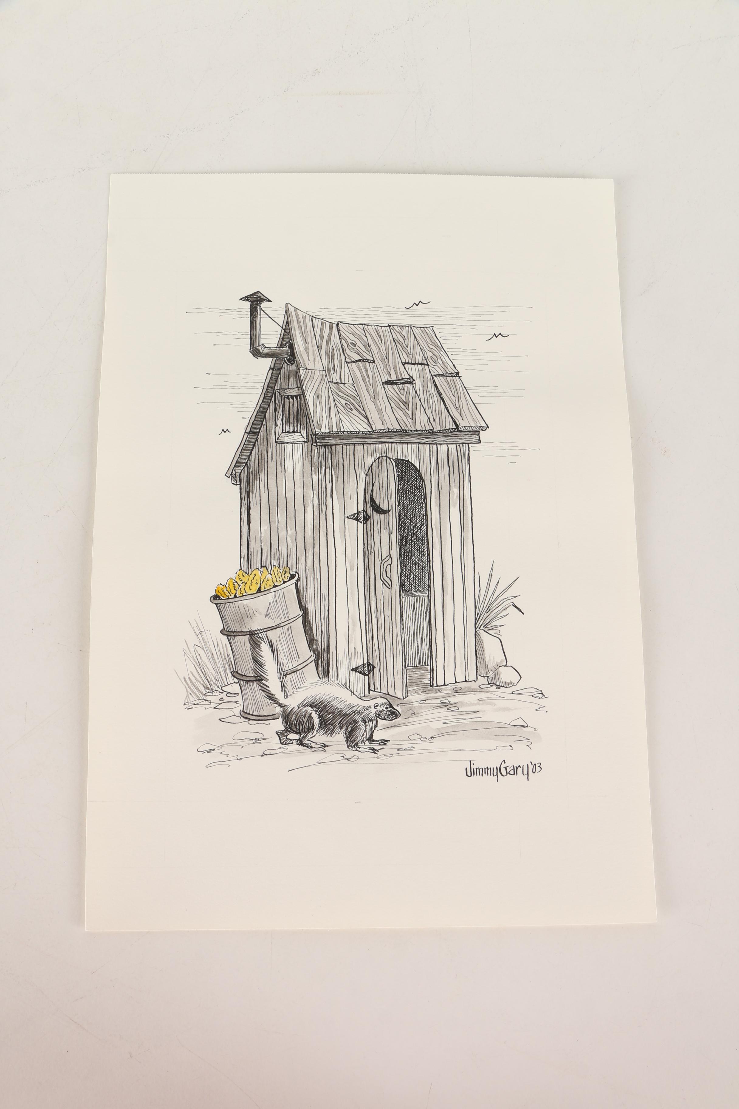 Jerry M. Ellis Limited Edition Signed Offset LIthograph "1881 Moses Carver House" and Ten Assorted Pen and Ink Drawings by Jimmy Gary