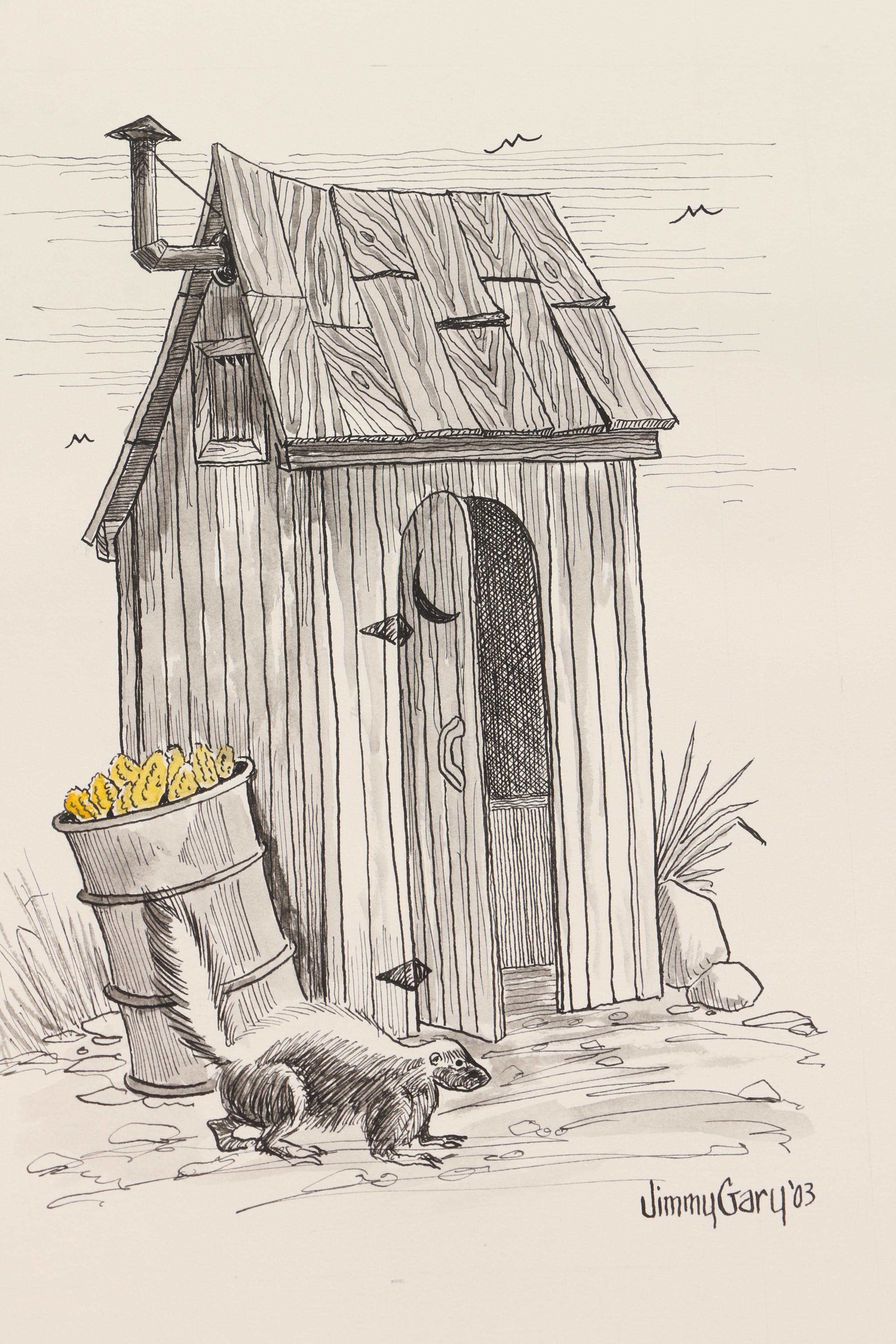 Jerry M. Ellis Limited Edition Signed Offset LIthograph "1881 Moses Carver House" and Ten Assorted Pen and Ink Drawings by Jimmy Gary