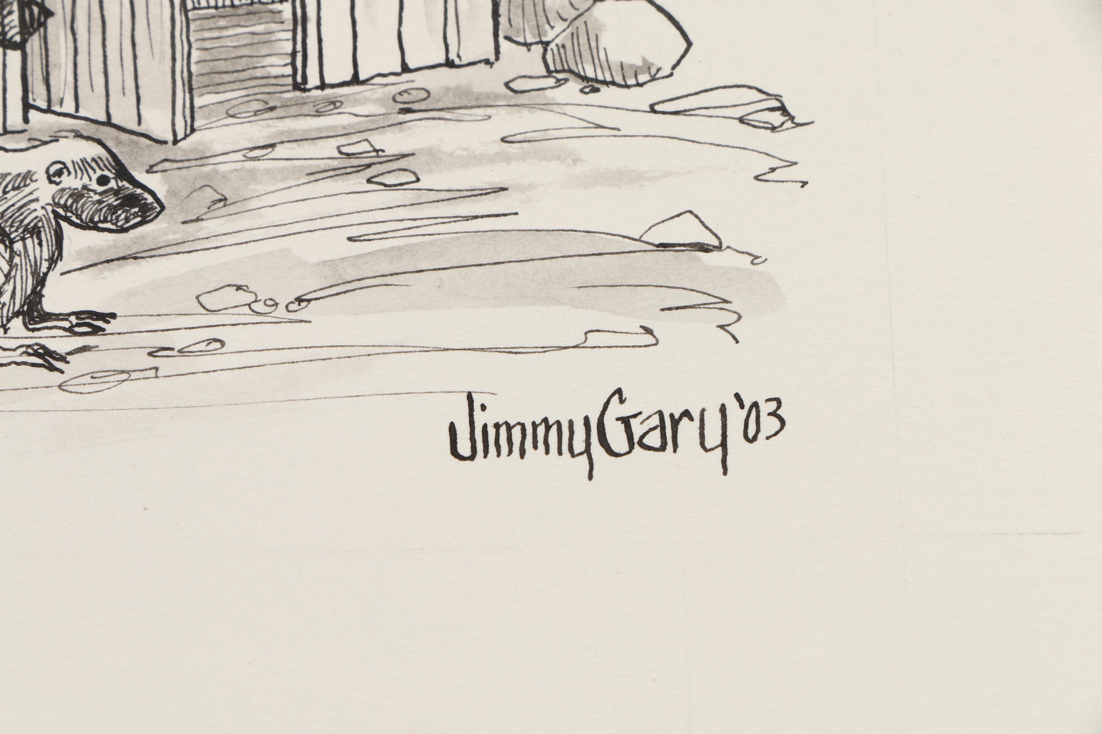 Jerry M. Ellis Limited Edition Signed Offset LIthograph "1881 Moses Carver House" and Ten Assorted Pen and Ink Drawings by Jimmy Gary