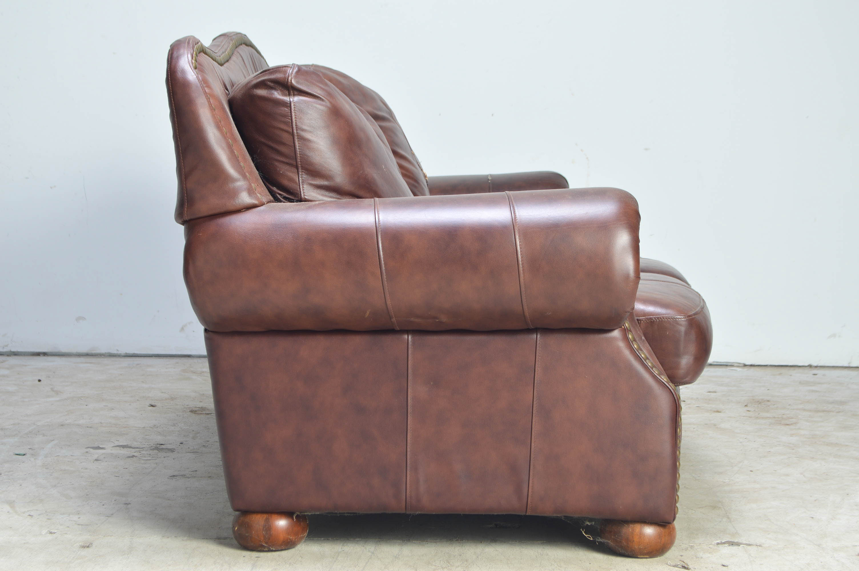 Brown Camelback Leather Sofa