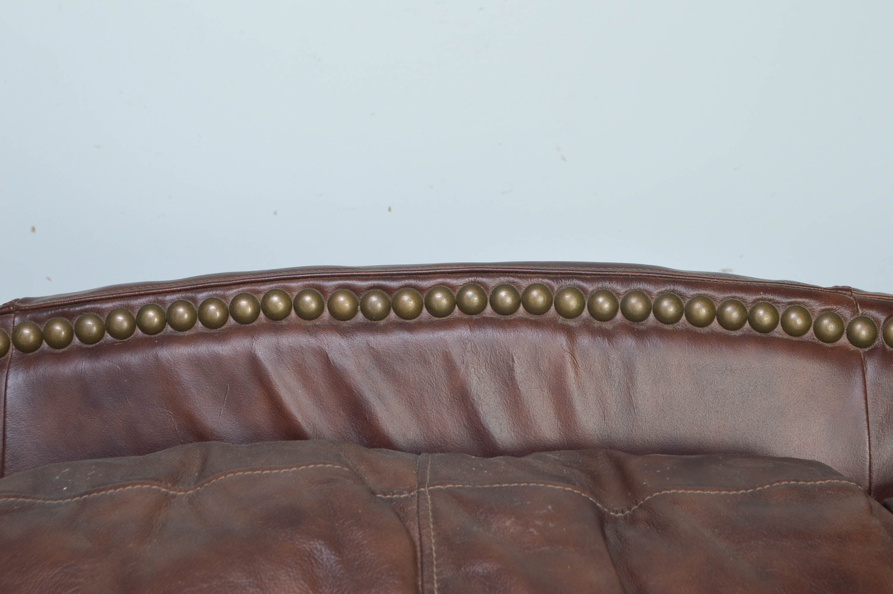 Brown Camelback Leather Sofa