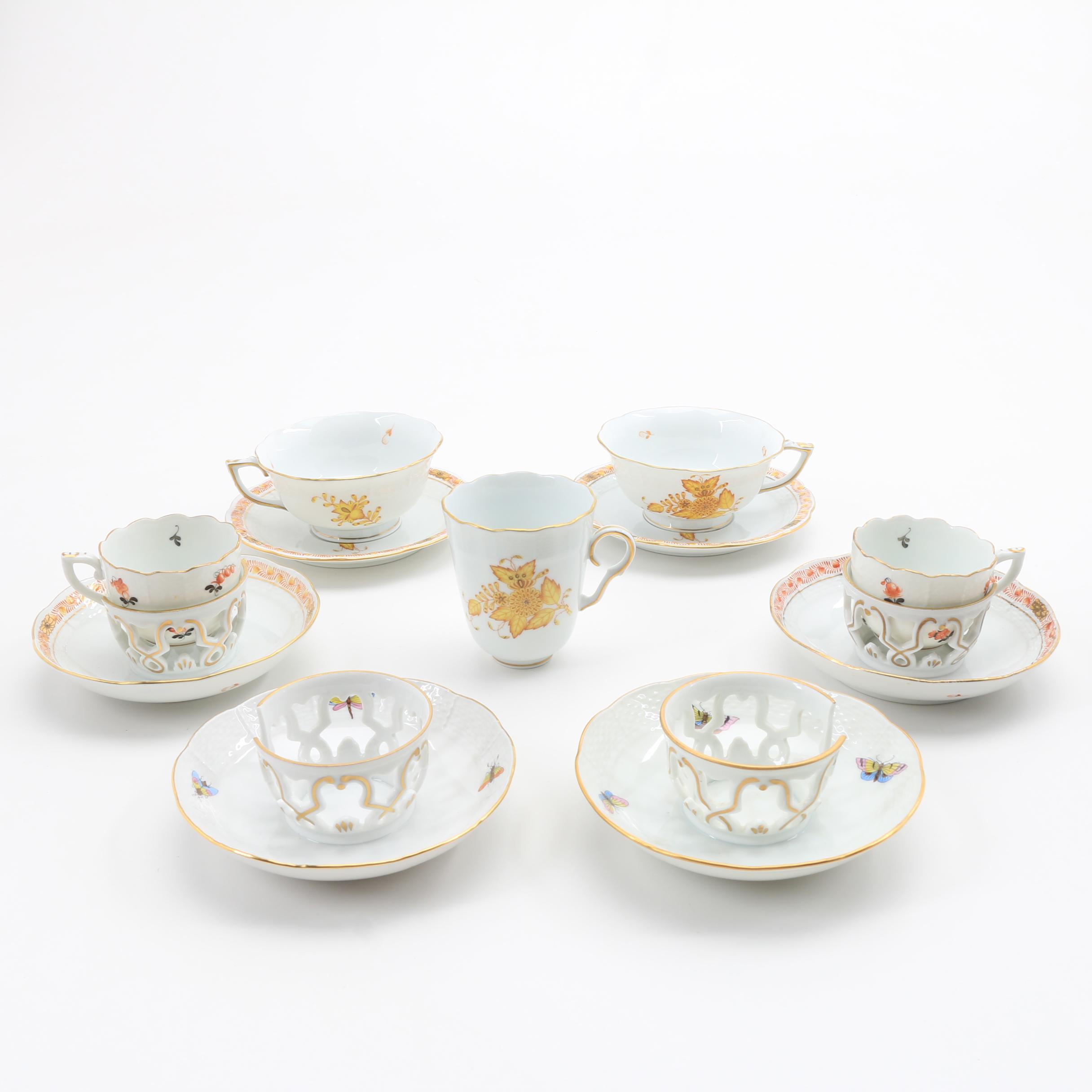 Herend Trembler Saucers, Tea Cups, and Saucers