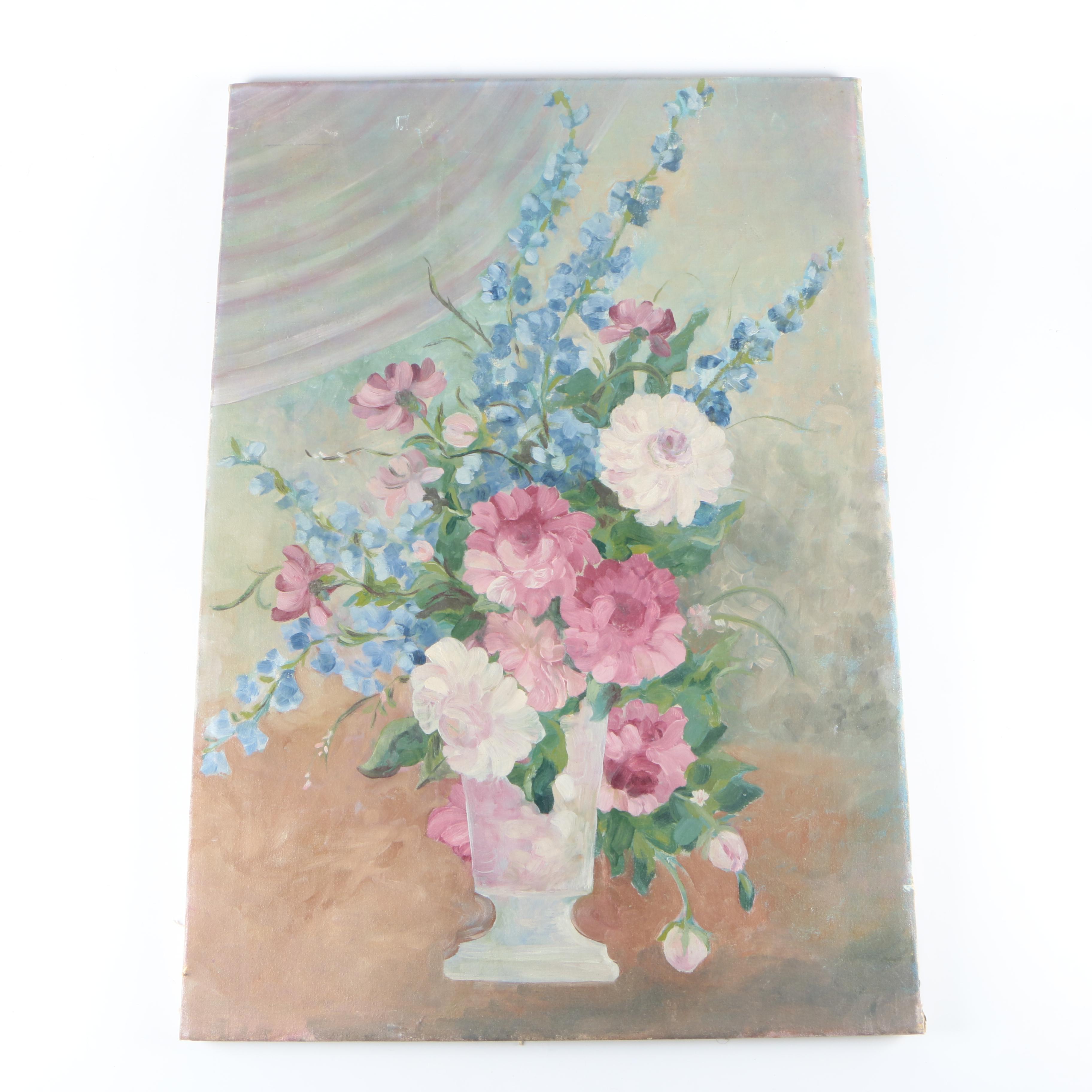Vintage Oil Painting on Canvas of Still Life