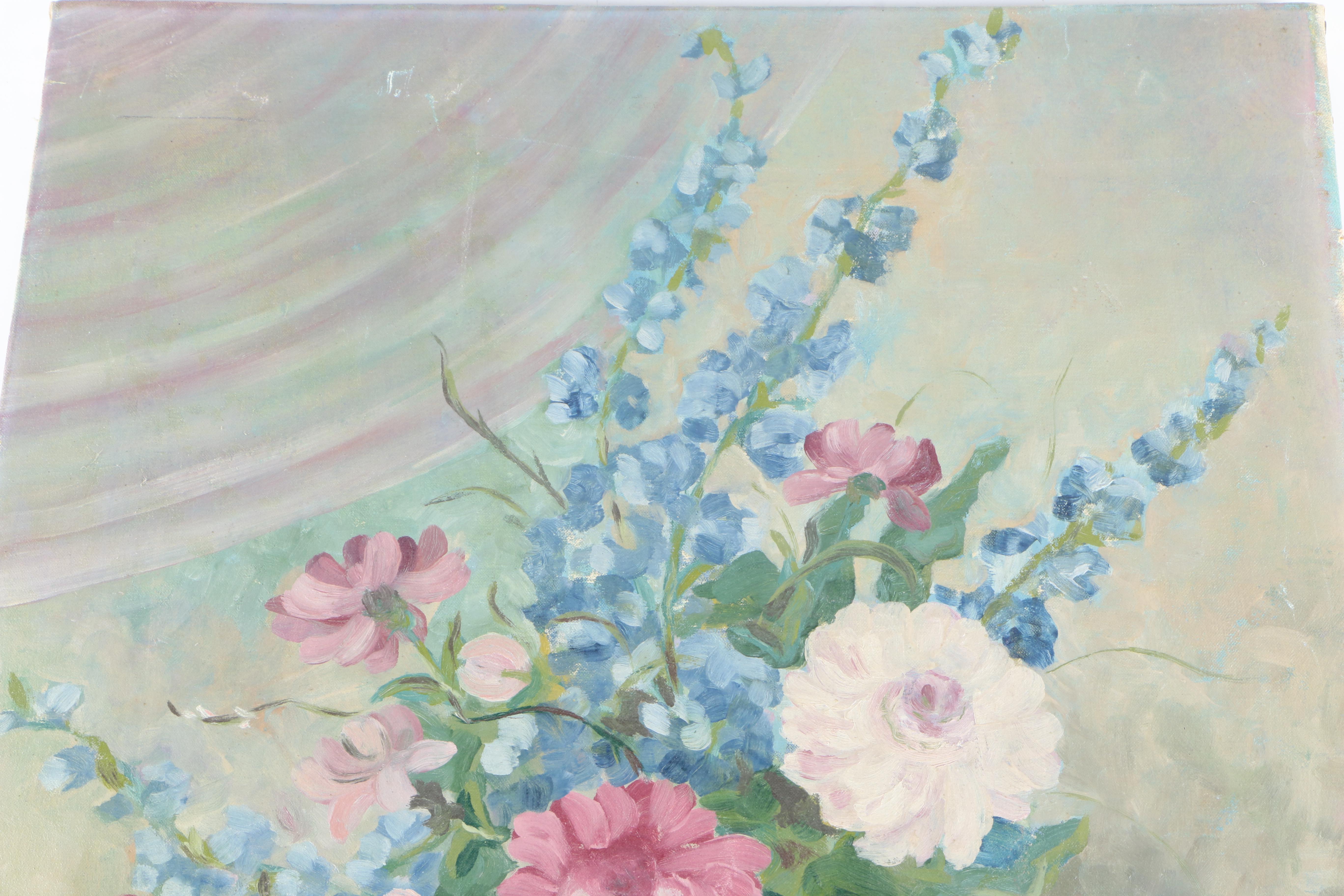 Vintage Oil Painting on Canvas of Still Life