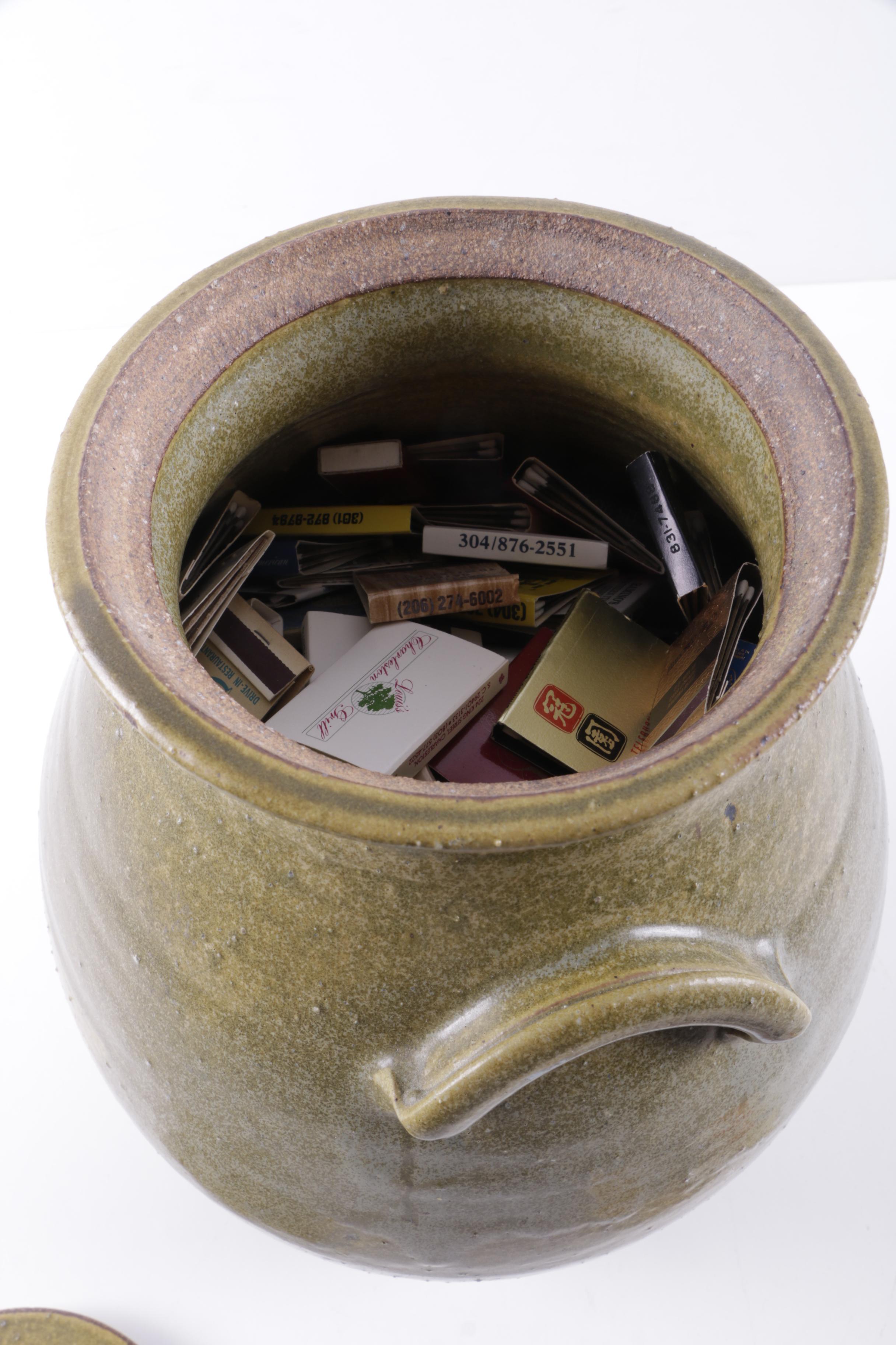 Hand Thrown Stoneware Lidded Jar with Vintage Matchbooks