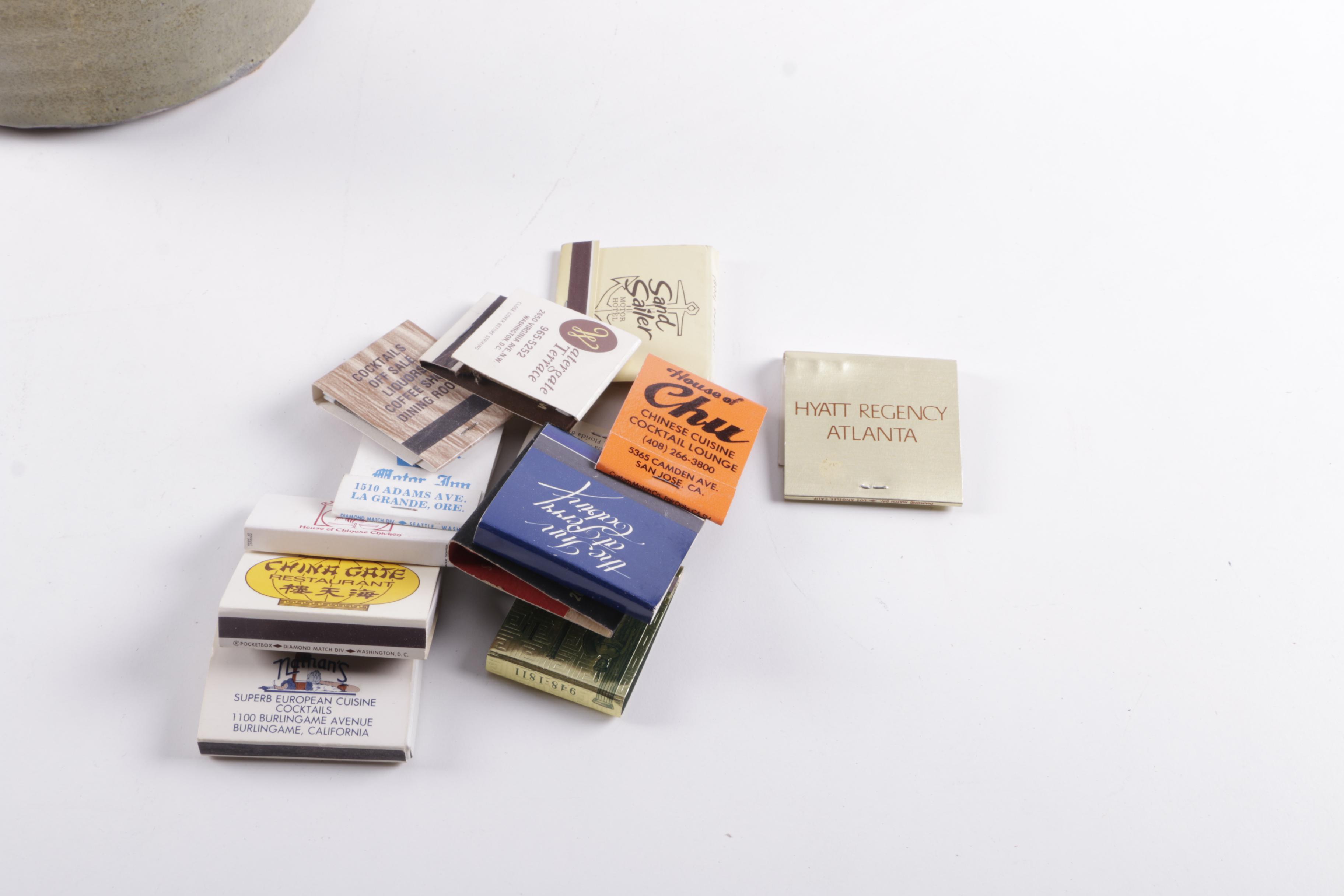 Hand Thrown Stoneware Lidded Jar with Vintage Matchbooks