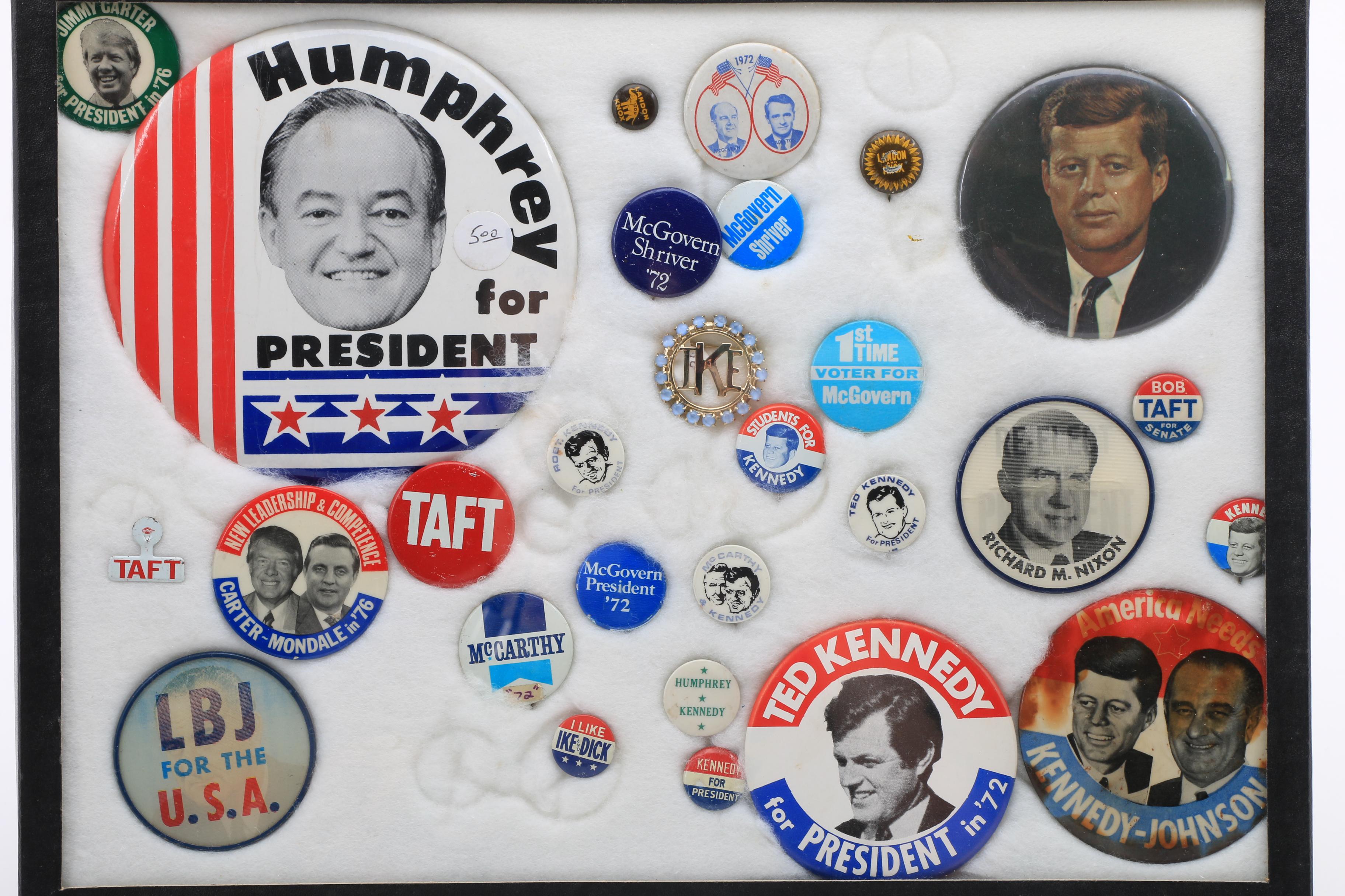 Collection of Vintage Political Pins for Kennedy, L.B.J. and More