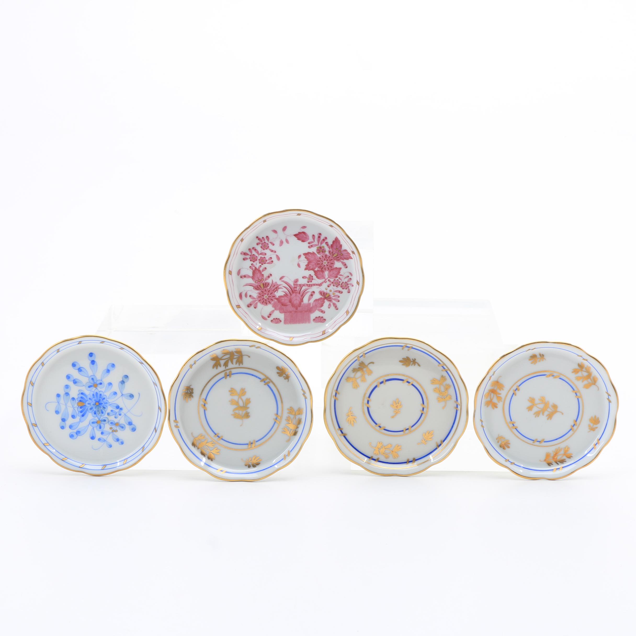 Five Herend Hand Painted Porcelain Butter Pats