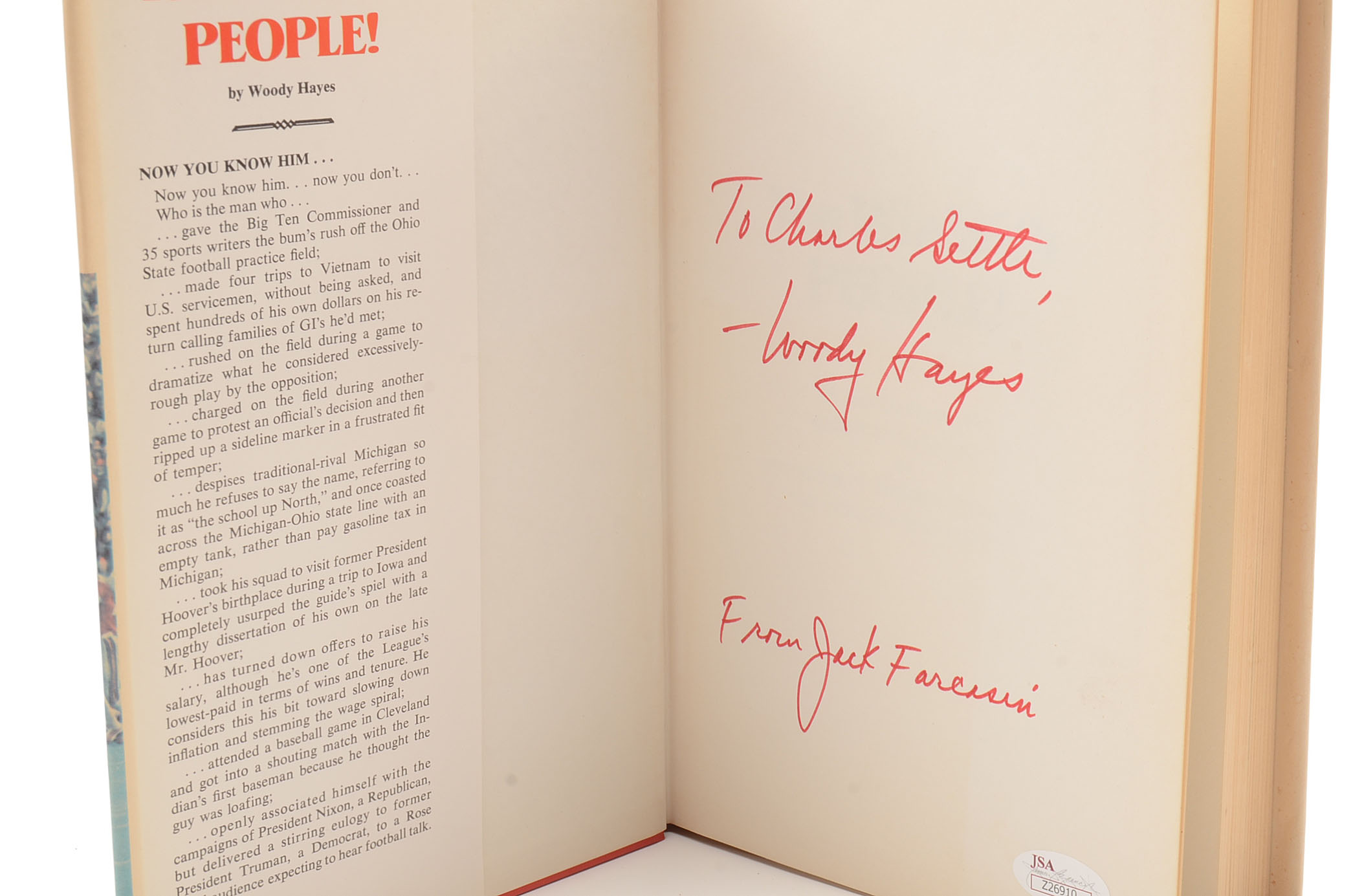 Woody Hayes Signed Book With COA