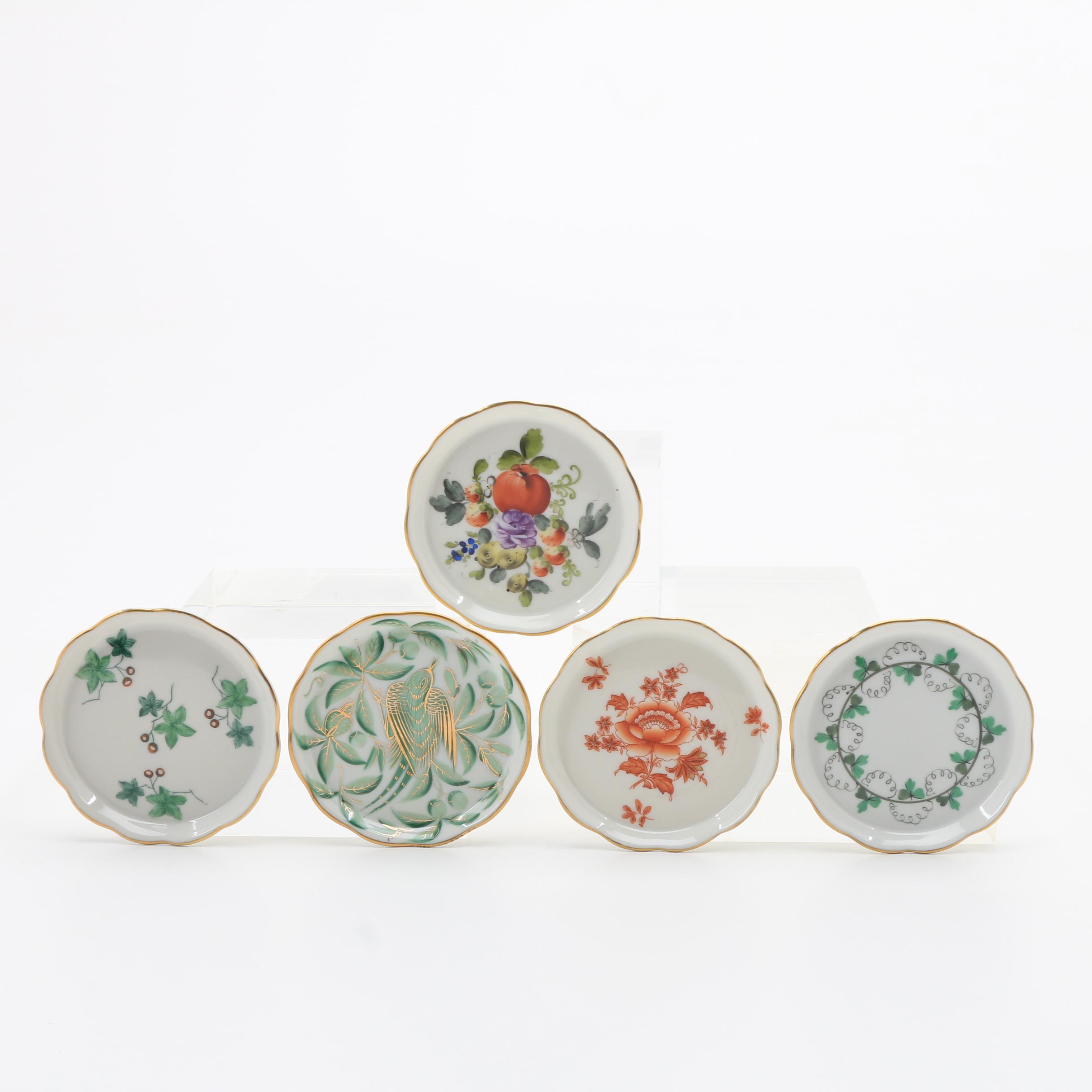 Five Herend Hand Painted Porcelain Butter Pats