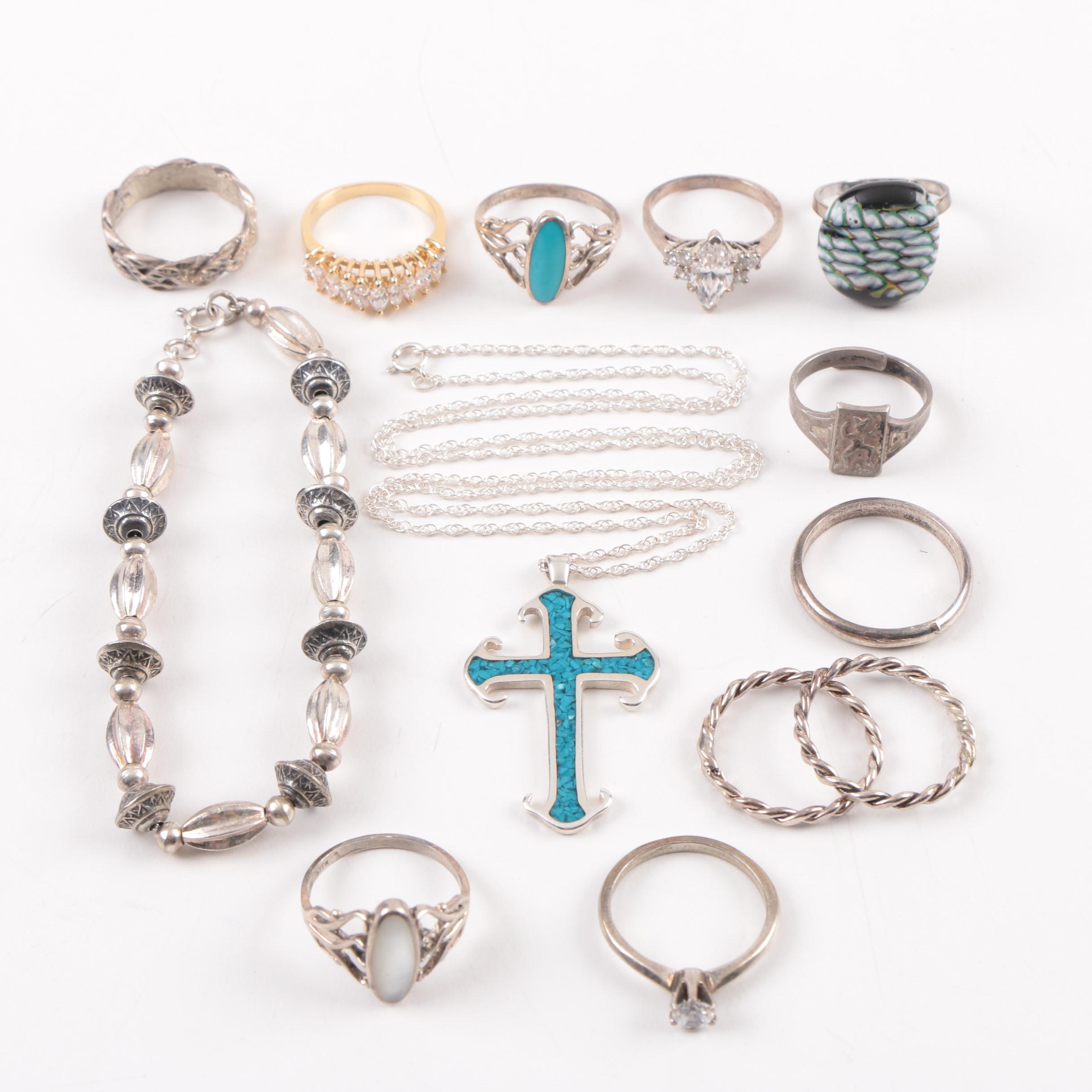 Sterling Silver Jewelry Including a Mother of Pearl Ring