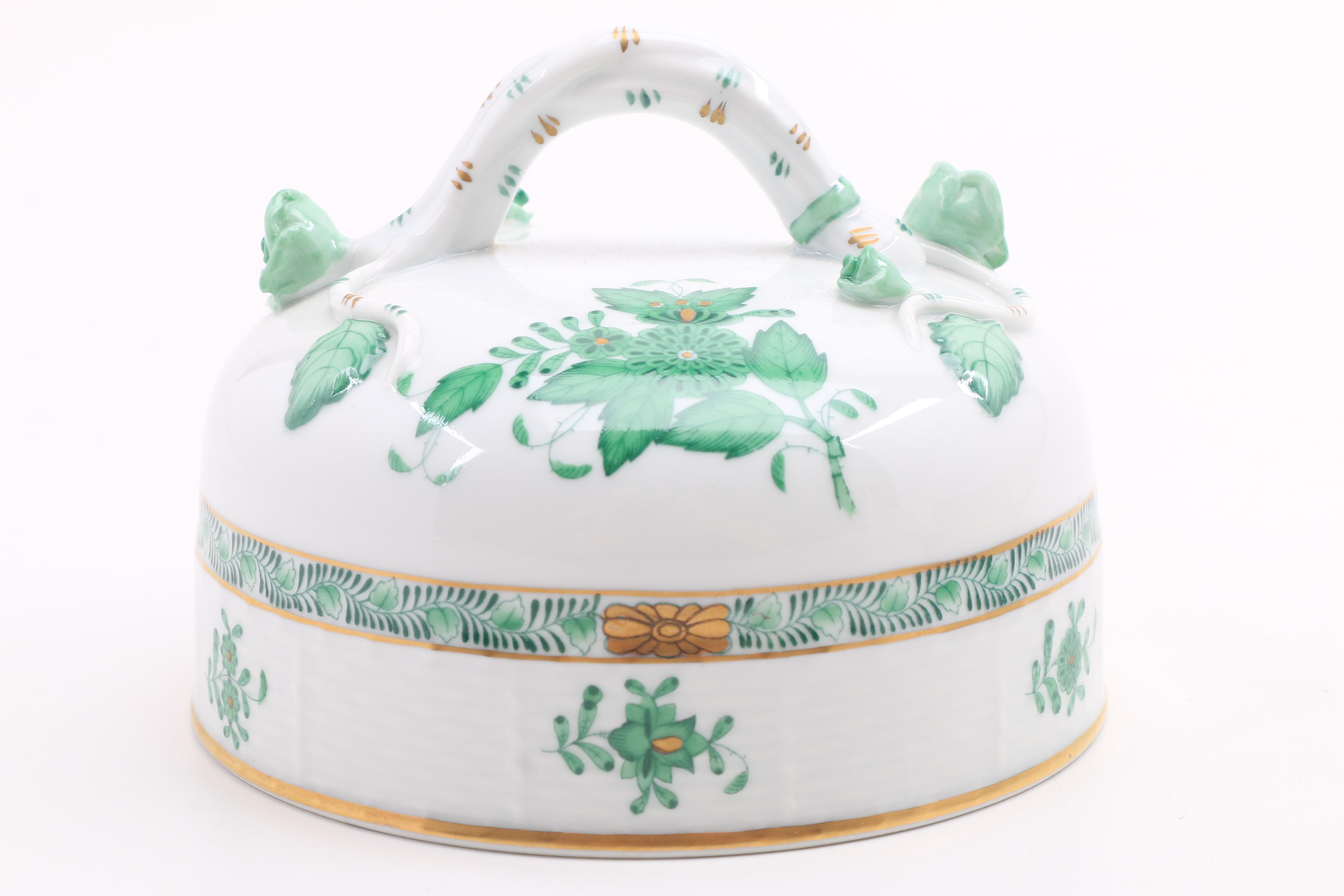 Herend "Green Chinese Bouquet" Covered Cheese Server