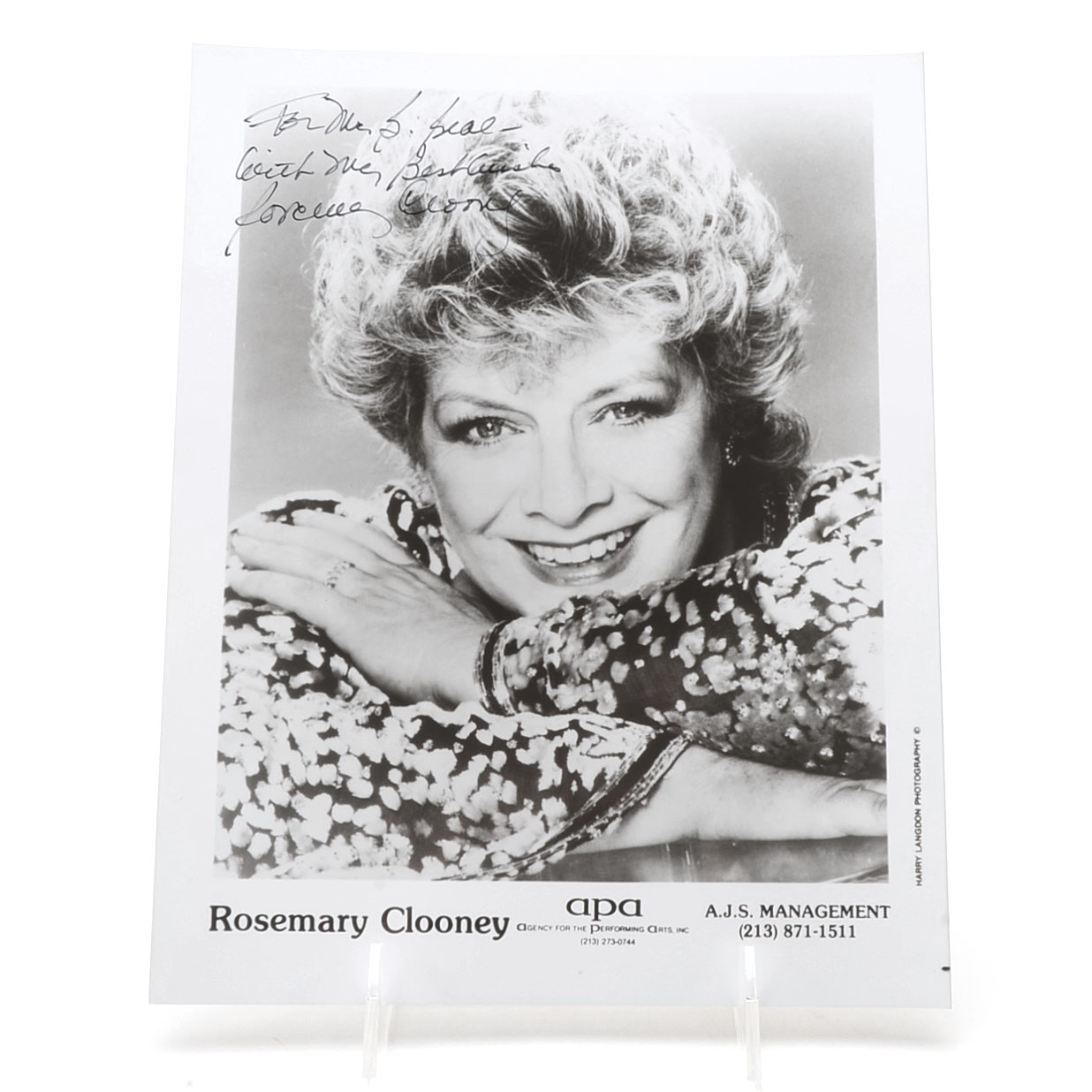 Singer and Actress Rosemary Clooney Signed Celebrity Photo
