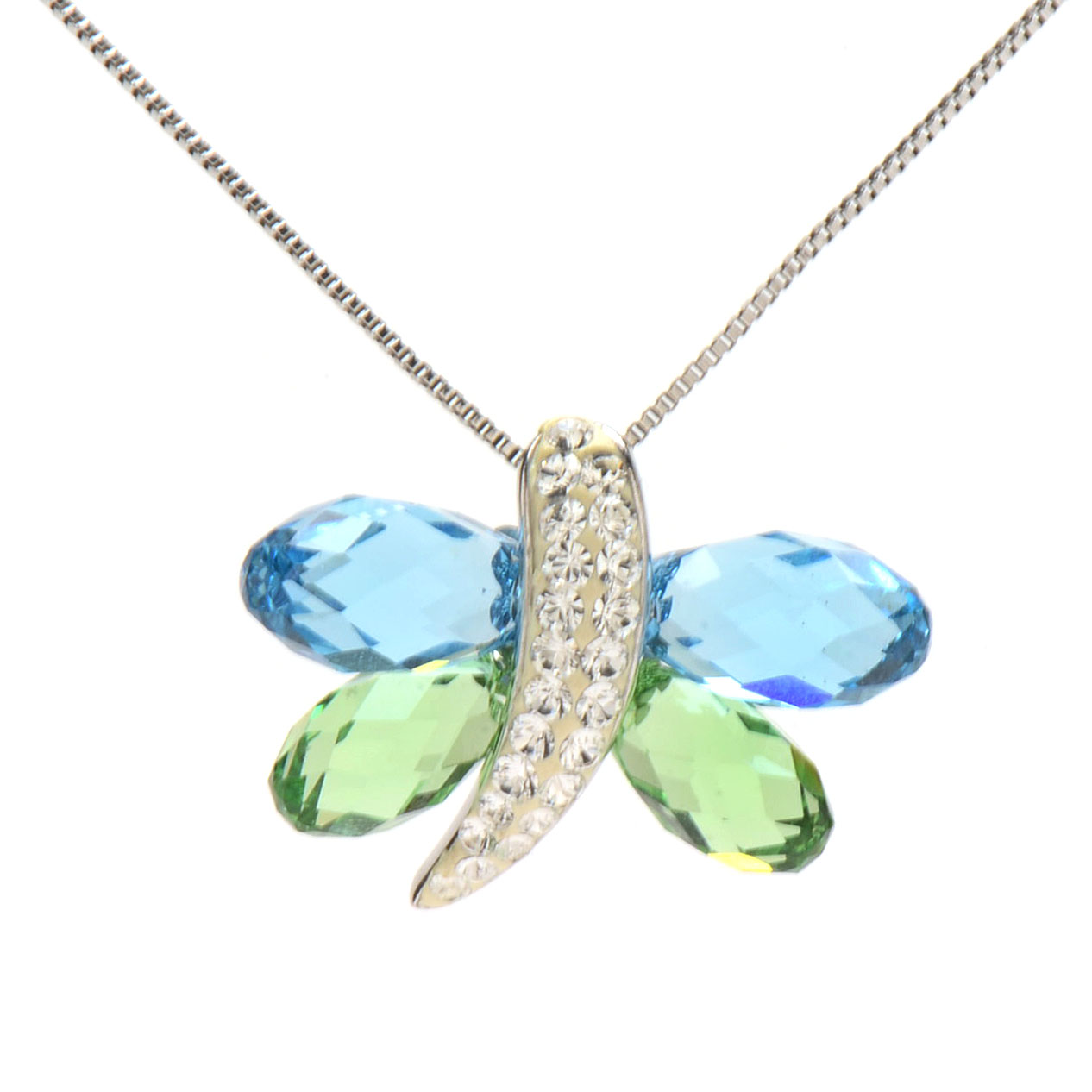 Sterling Silver Colored Glass Stone Butterfly Pendant Necklace