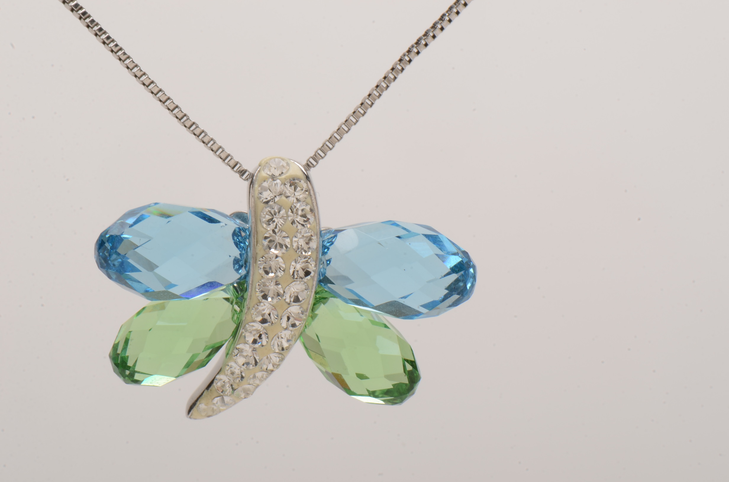 Sterling Silver Colored Glass Stone Butterfly Pendant Necklace
