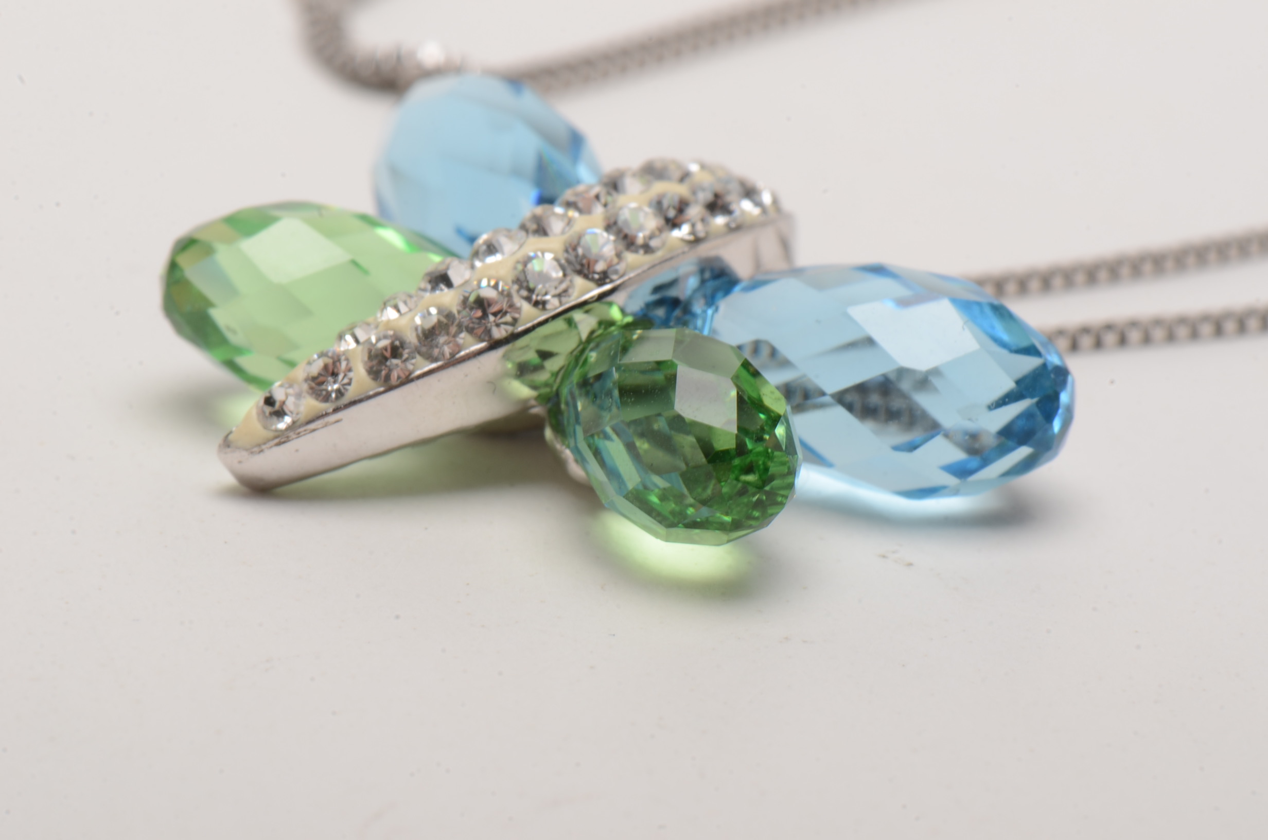 Sterling Silver Colored Glass Stone Butterfly Pendant Necklace