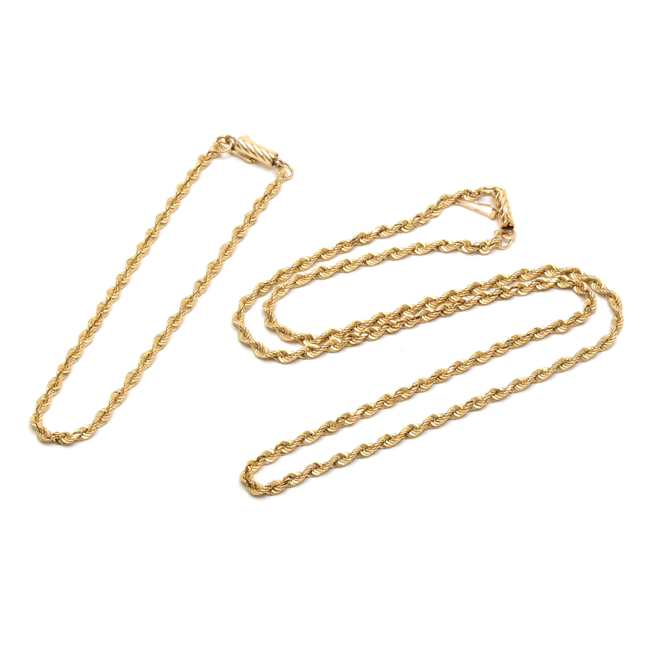 10K Yellow Gold Rope Chain Bracelet and Necklace Set
