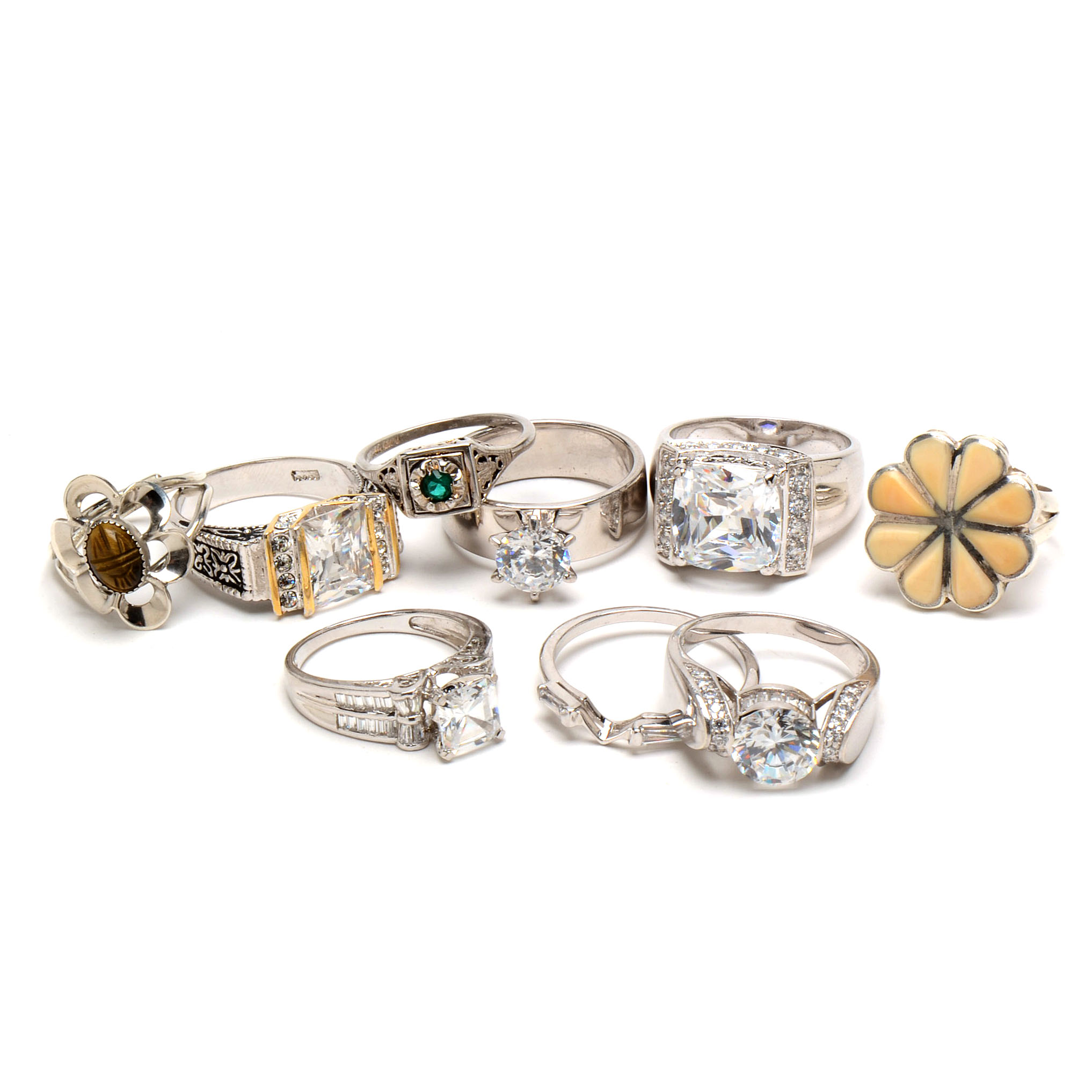 Assortment of Costume Rings Including Sterling Silver