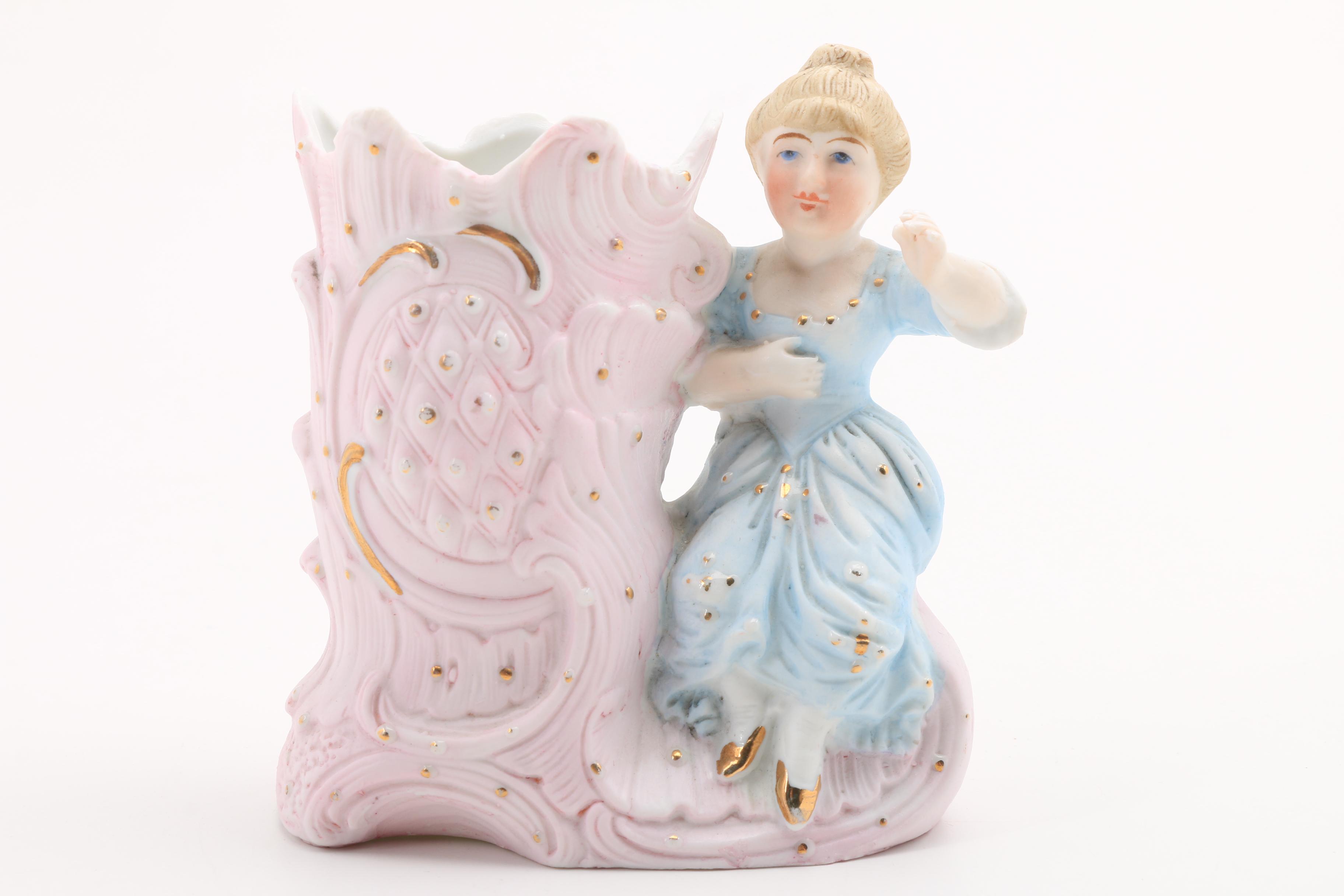 Bisque Porcelain Figural Vases and Aquincum Porcelain Figurine