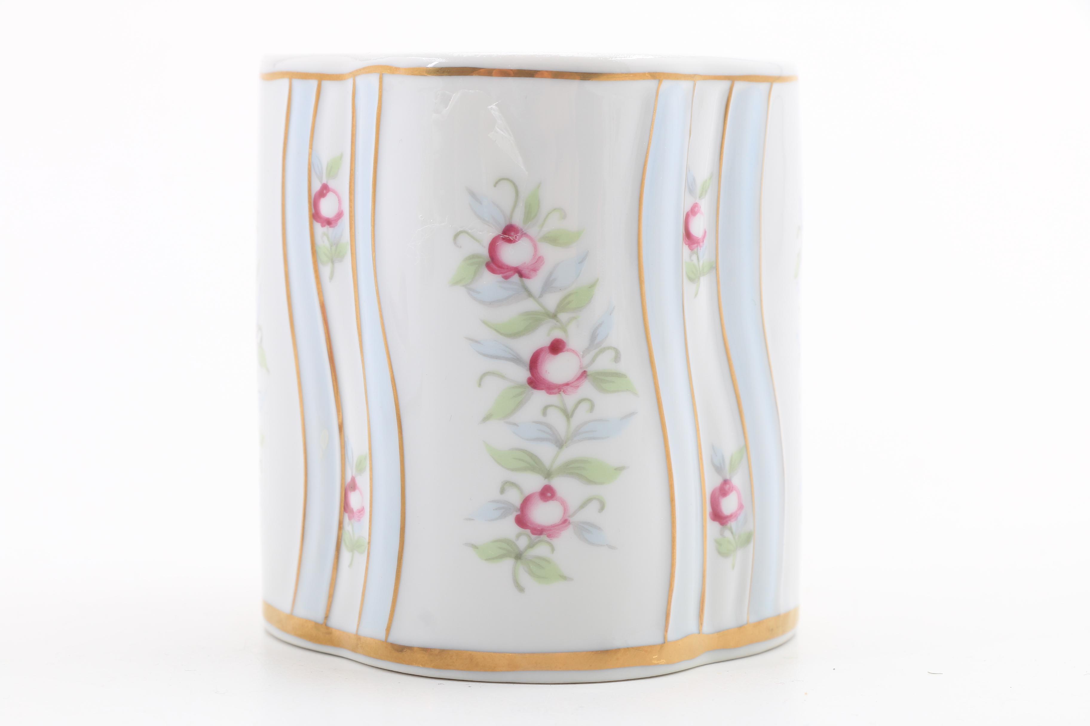 Schumann Porcelain Candlestick, Vase and Holluhaza Covered Box