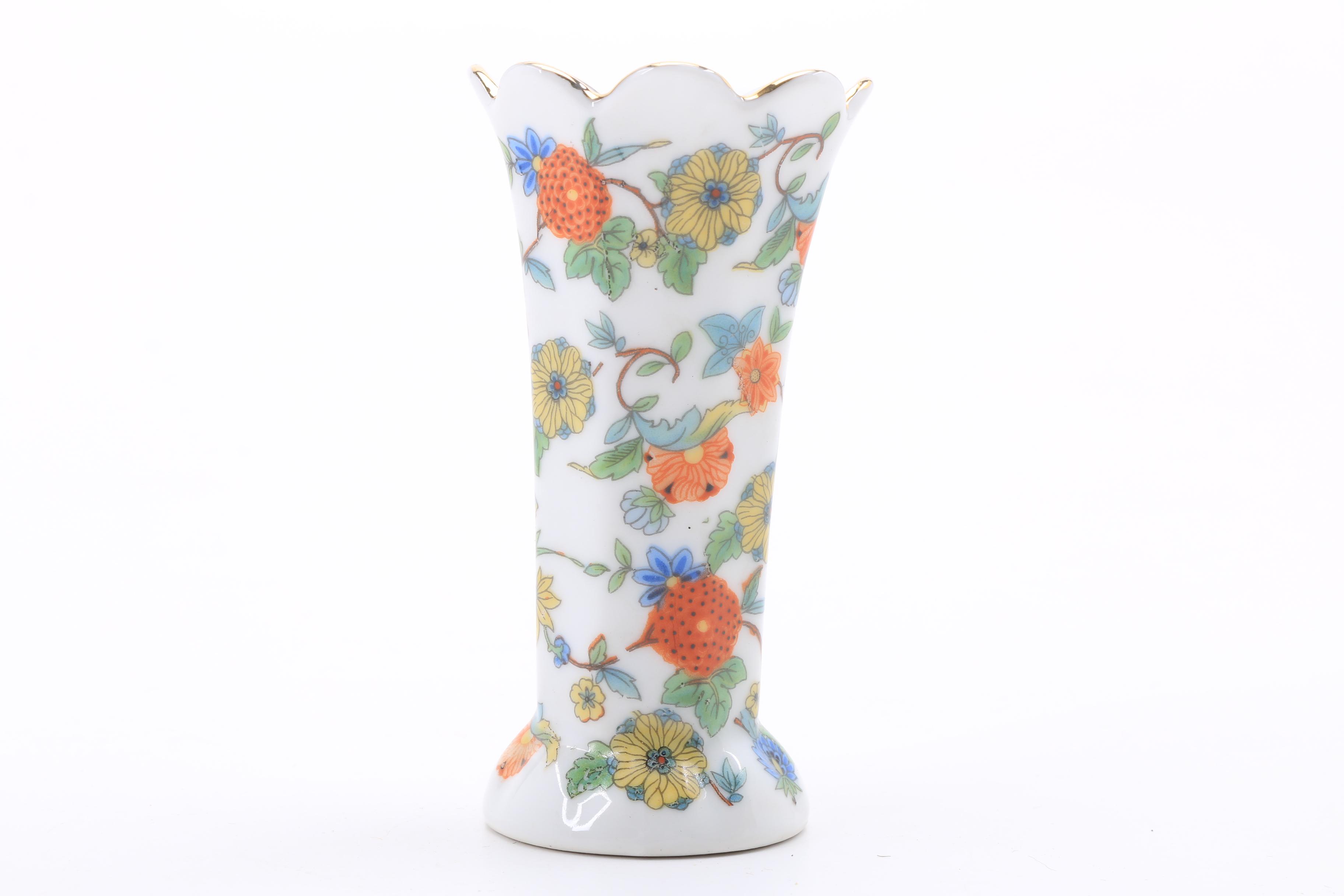 Schumann Porcelain Candlestick, Vase and Holluhaza Covered Box