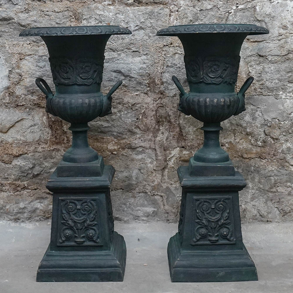 Metal Urn Planters on Pedestals