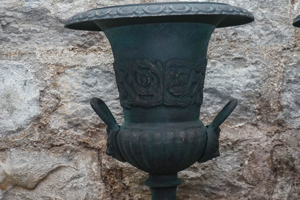 Metal Urn Planters on Pedestals