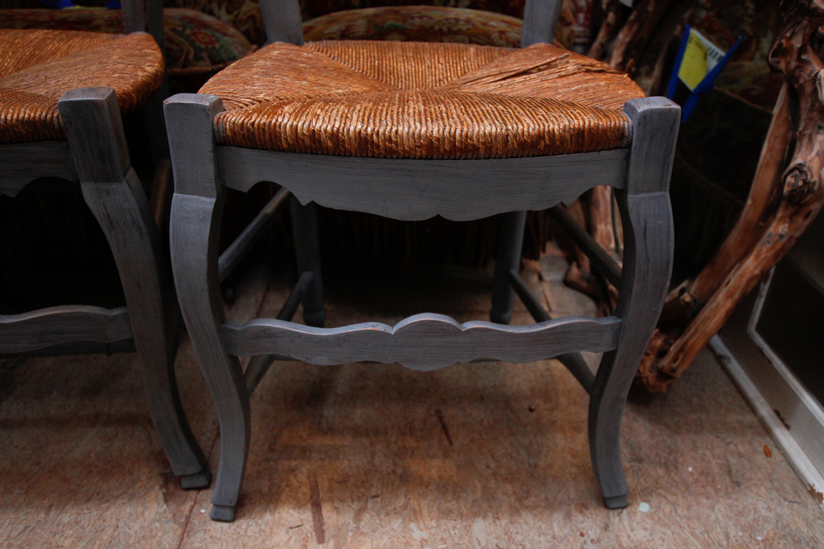 Two Painted Rush Seat Side Chairs