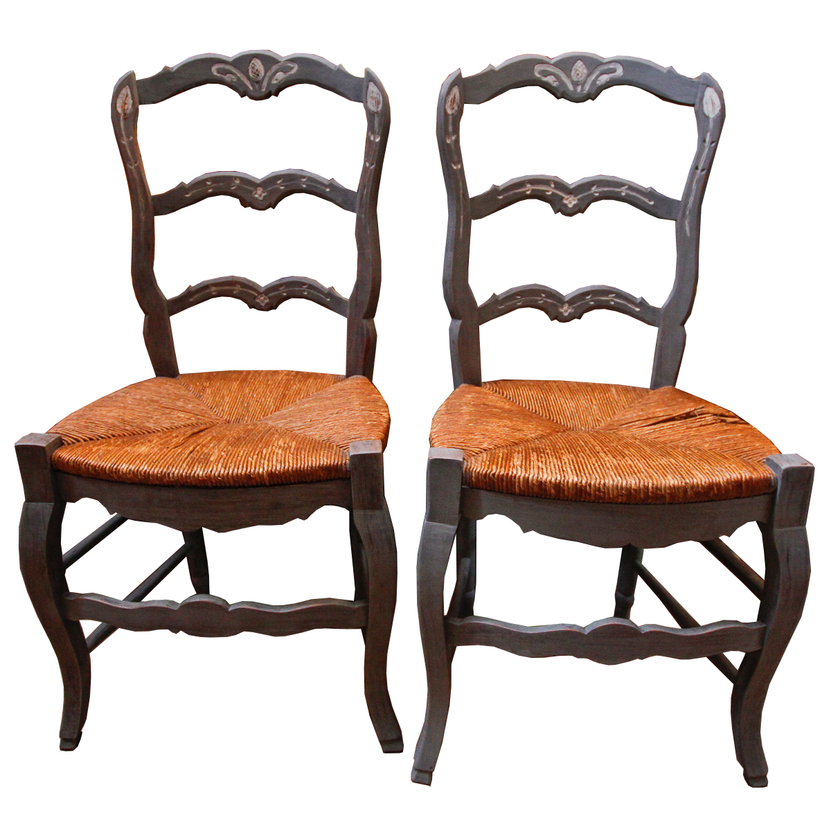 Two Painted Rush Seat Side Chairs