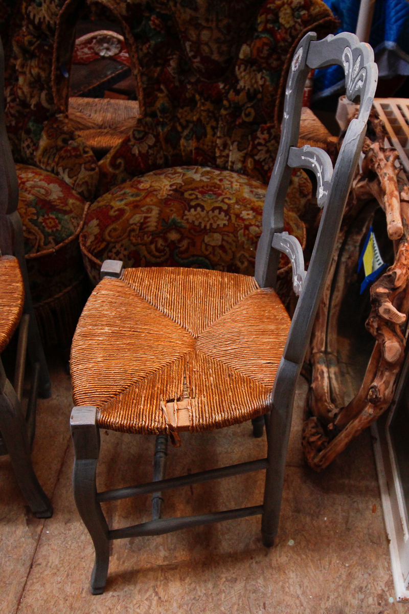 Two Painted Rush Seat Side Chairs